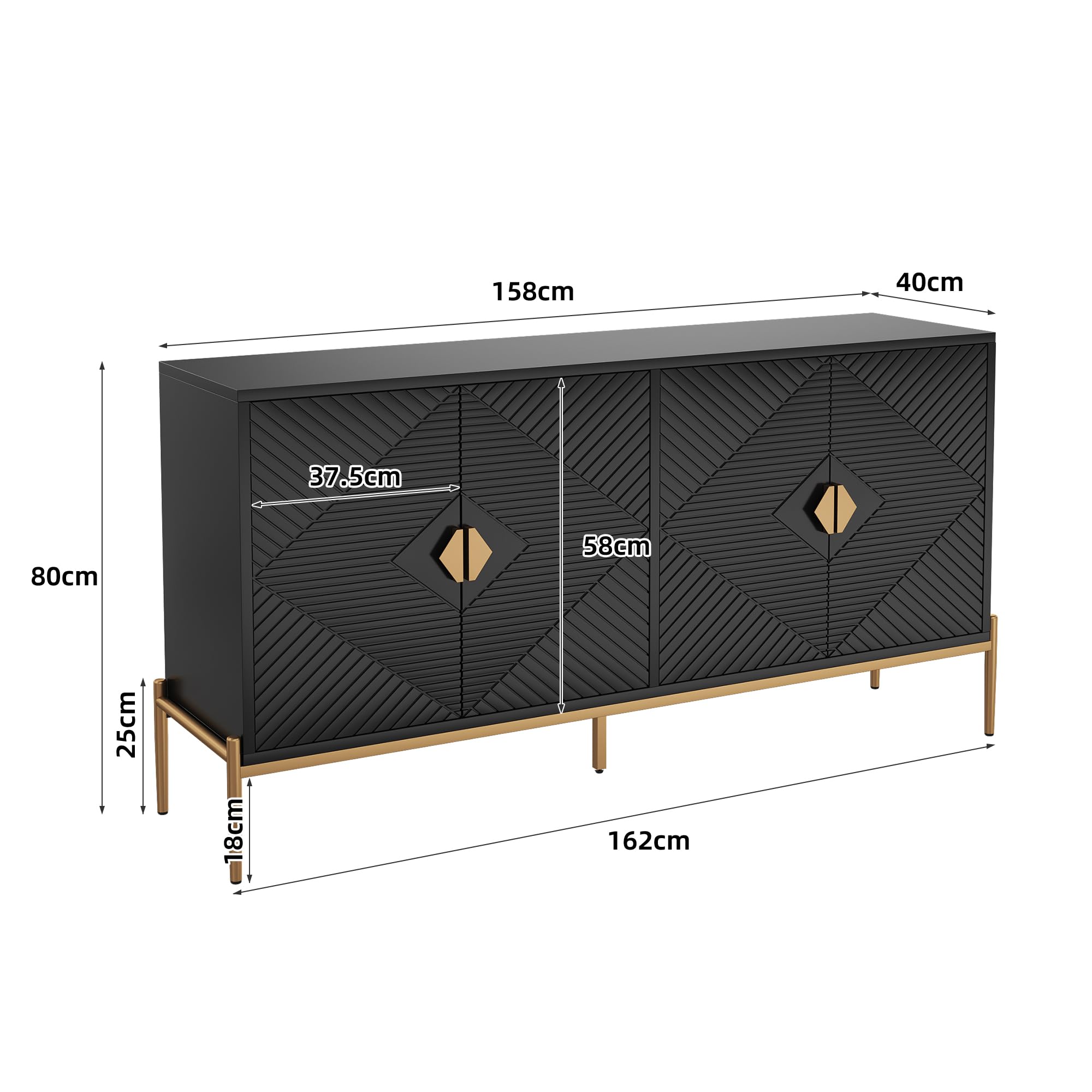 BTM Moderne Sideboards, Schränke, Lagerschränke, Kommode, geeignet für Wohnzimmer/Esszimmer/Eingang, 162 x 40 x 80cm (B/H/T)