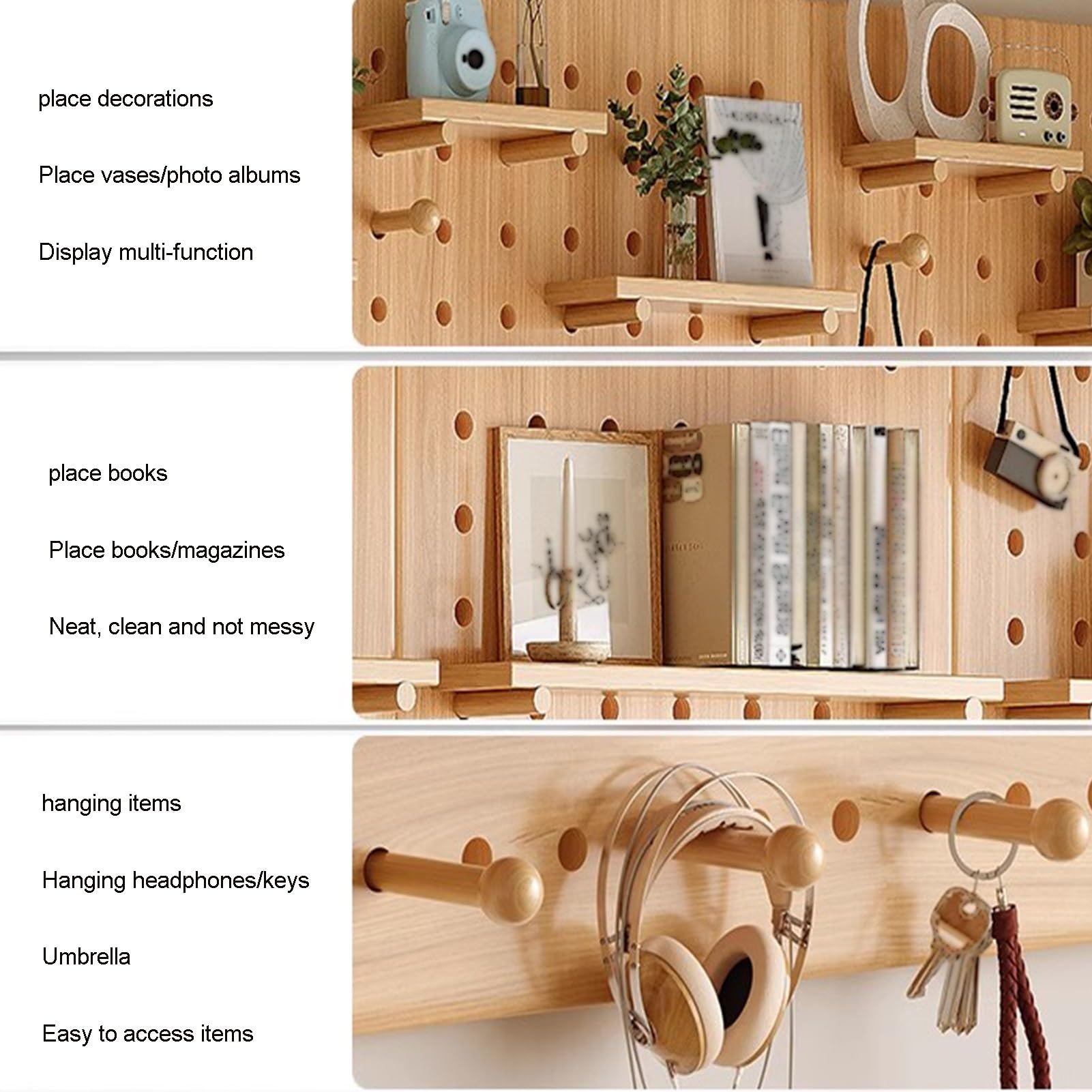 Pegboard Lochwand, Stecktafel Wand Veranstalter, Wandhalterung Stecktafel Kontrolle Lagerregal, Glatte Kanten Heimwerken Stecktafel-Set Für Küche Wohnzimmer(Weiß,40x60cm)