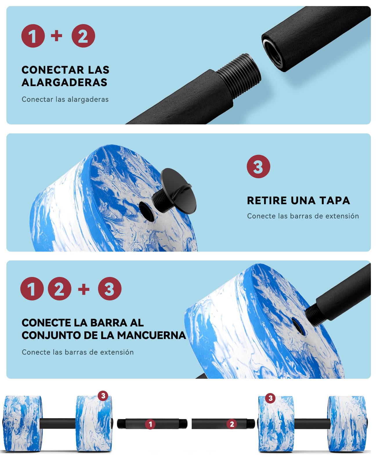 HAPBEAR Juego de 2 mancuernas Aquagym, Mancuernas Piscina, Mancuernas de Espuma EVA para Piscina, Pesas de Agua para Piscina Para Ejercicios De Yoga Acuático