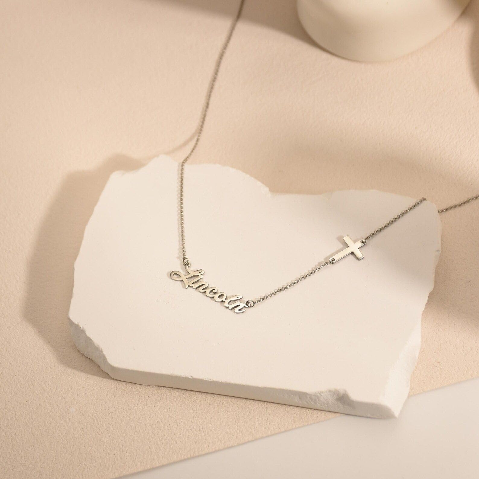 Su misura collana con nome con croce, laterale battesimo primo comunione Natale