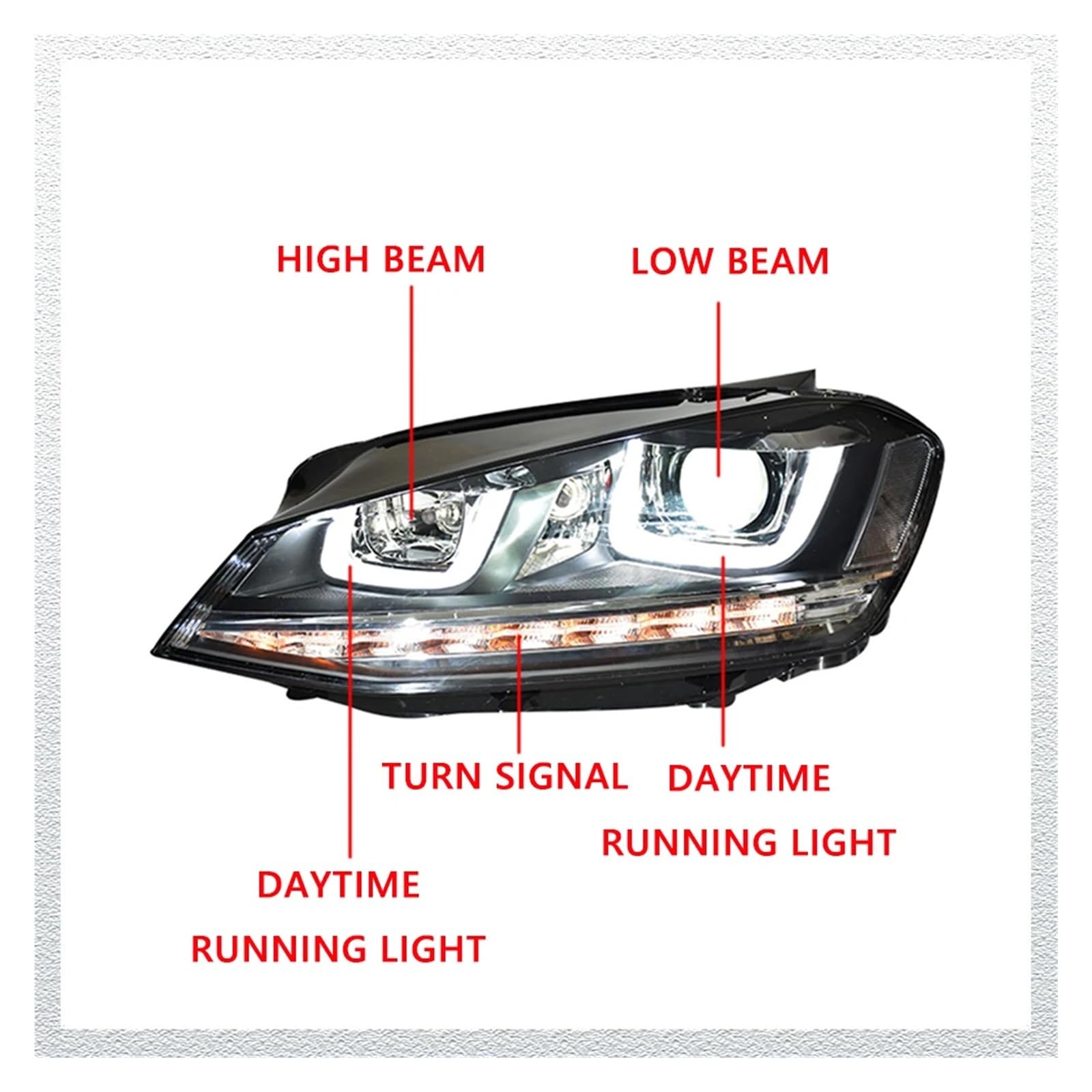 Pasuje do VW GOLF 7 MK7 14-17 do stylu U pełna dioda Led DRL reflektor samochodowy montaż sygnału akcesoria samochodowe zmodyfikowana lampa reflektory LED