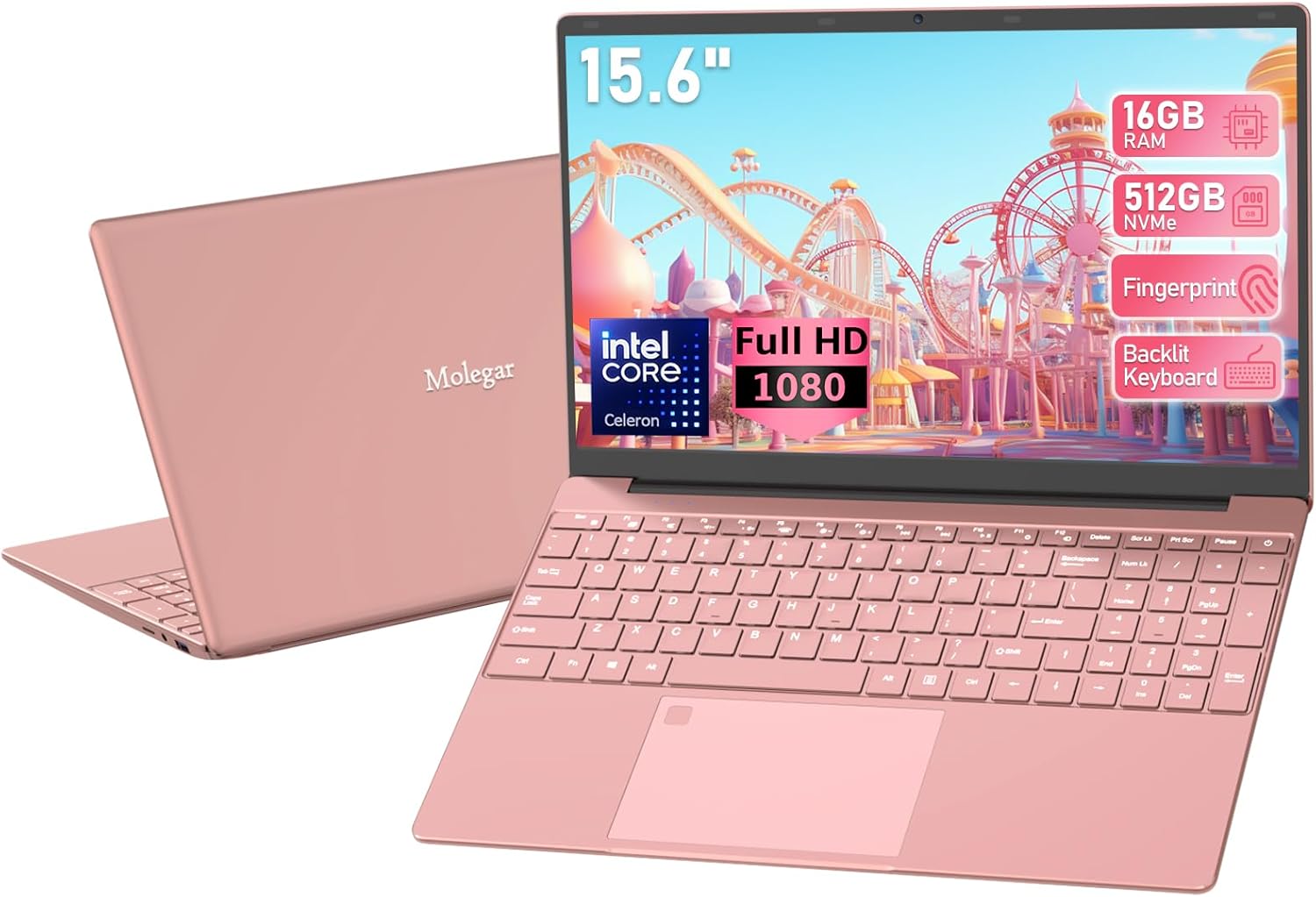 15.6″ FHD Student Laptop Pink,16GB DDR4 RAM 512GB PCIe SSD,Portable Laptop Computer with Backlit Keyboard,180 ° Angle Opening,Fingerprint Reader,6000mAh Battery,Webcam,WiFi 5,BT 4.2,HDMI,USB 3.0 15.6″ FHD Student Laptop Pink,16GB DDR4 RAM 512GB PCIe SSD,Portable Laptop Computer with Backlit Keyboard,180 ° Angle Opening,Fingerprint Reader,6000mAh Battery,Webcam,WiFi 5,BT 4.2,HDMI,USB 3.0