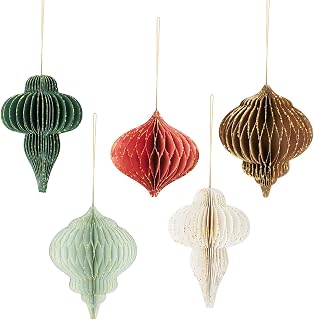 Christmas Decorations, 5 PCS Paper Honeycomb Ornaments, 3D Mini Glitter Edge Hanging Party Ornaments for Xmas Party Favor, New Years Eve Party, Christmas Tree Décor