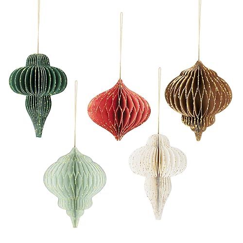 Christmas Decorations, 5 PCS Paper Honeycomb Ornaments, 3D Mini Glitter