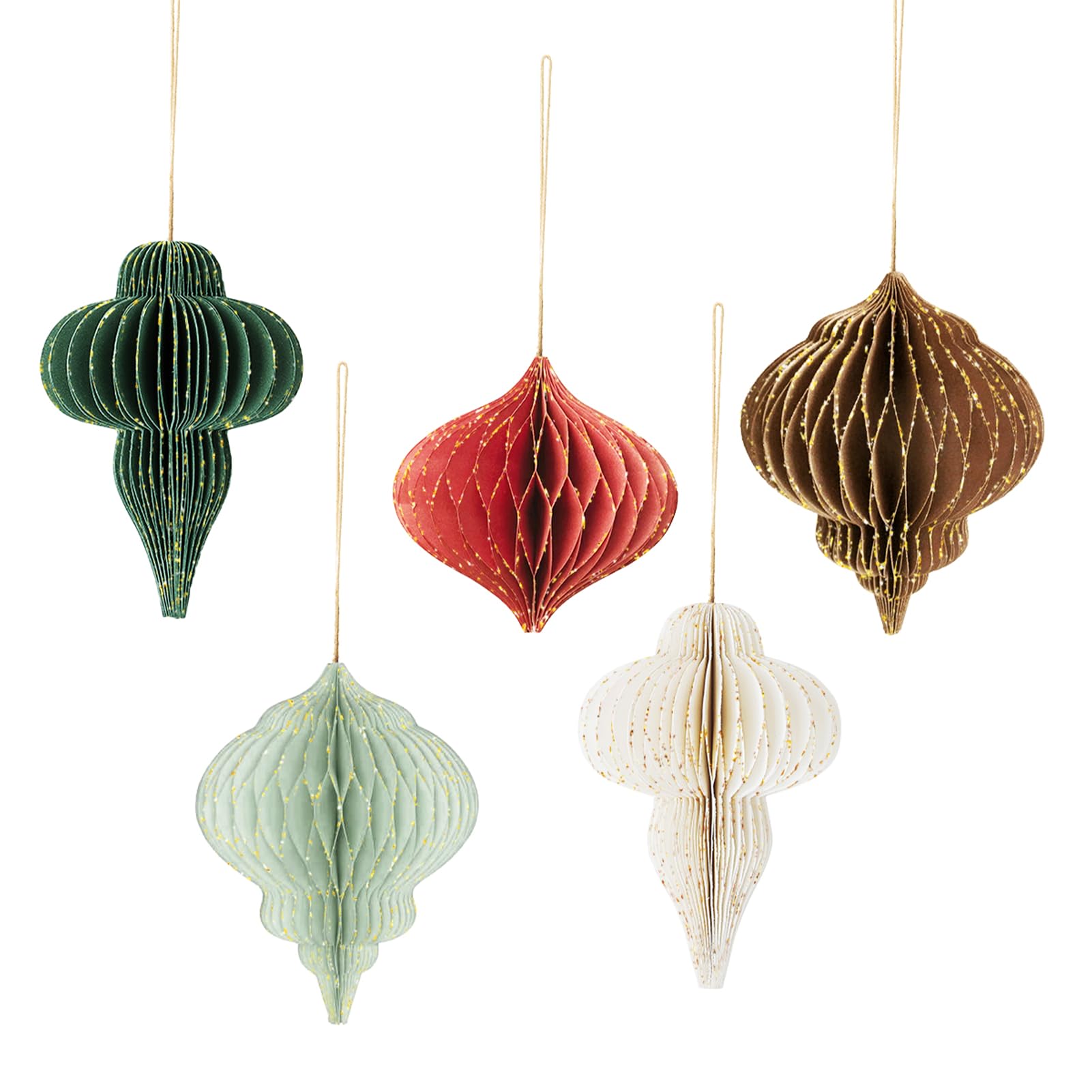 NICROHOME Paper Honeycomb Party Decorations -5 PCS 3D Mini Glitter Edge Hanging Christmas Ornament for Holiday Tree/Wall New Years Decor