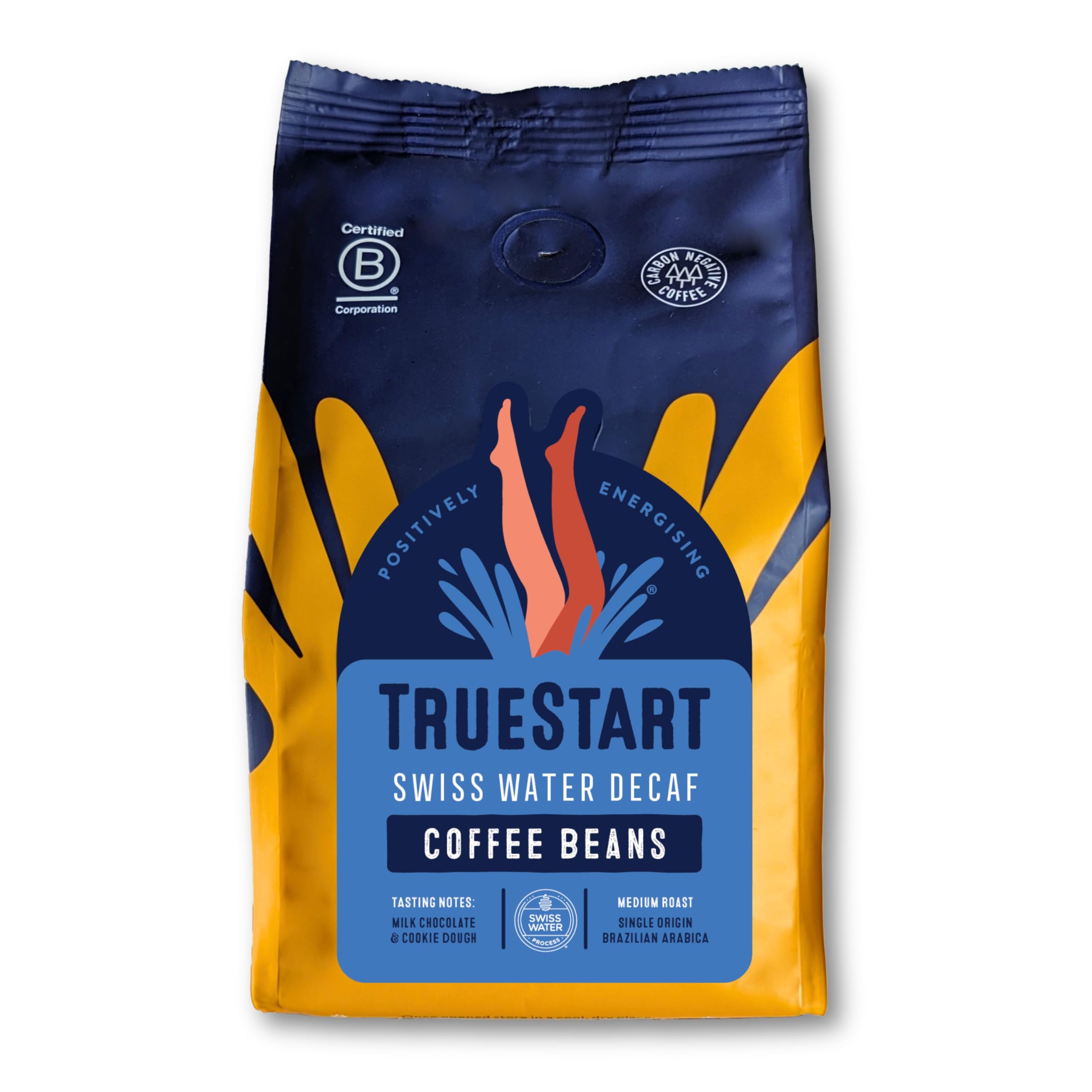 TrueStart Coffee Beans - Swiss Water Decaf - 100% Arabica, Medium Roast, Single Origin Whole Bean - Mycotoxin-Free & Antioxidant Rich Decaffeinated Coffee for Espresso, Filter Brewing - 200g, 1 Pack