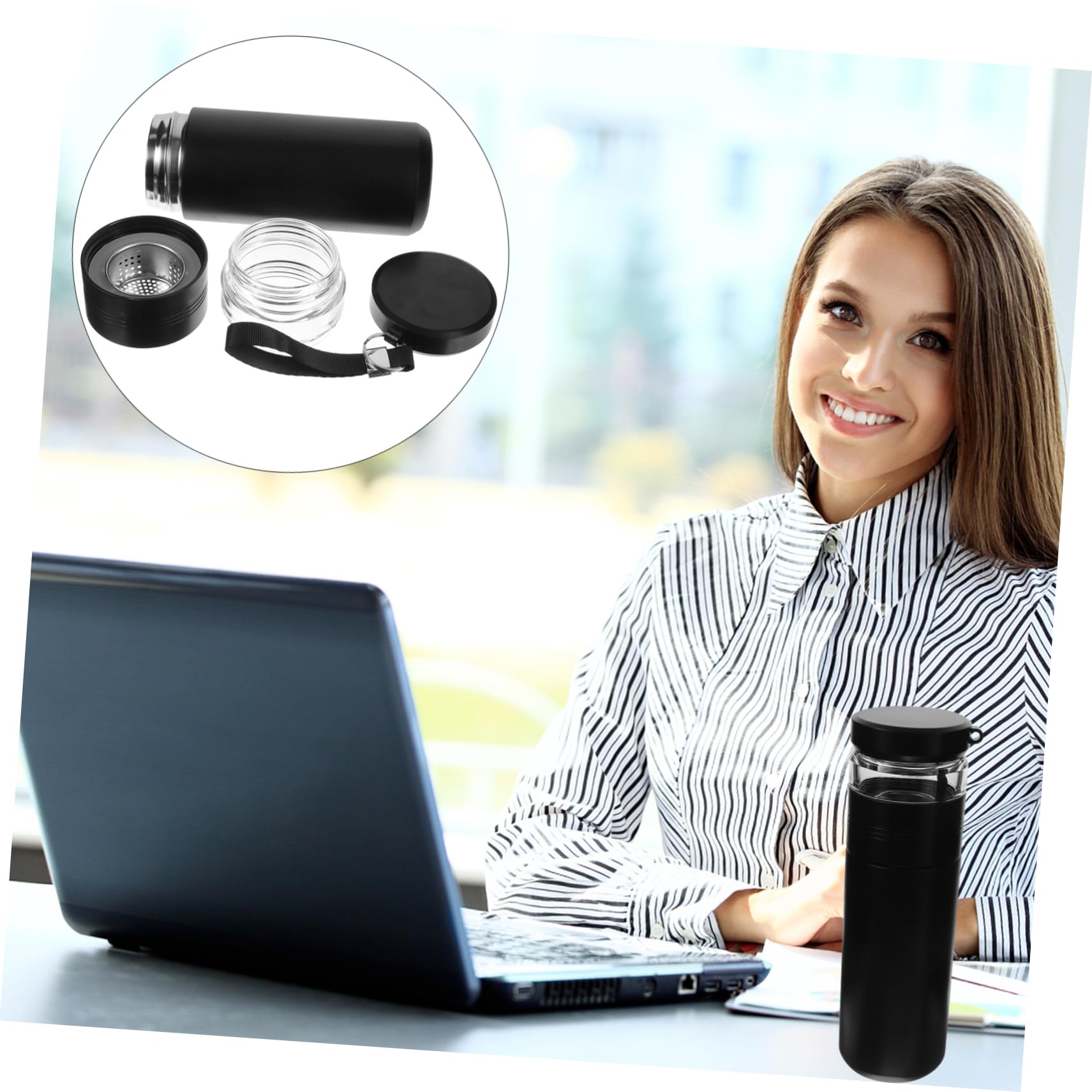 STOBAZA Tea Cup Lid Separation Insulated Mug for Tea Mugs Cup Holder Friendly 500ml Black Stainless Steel Tea Mug