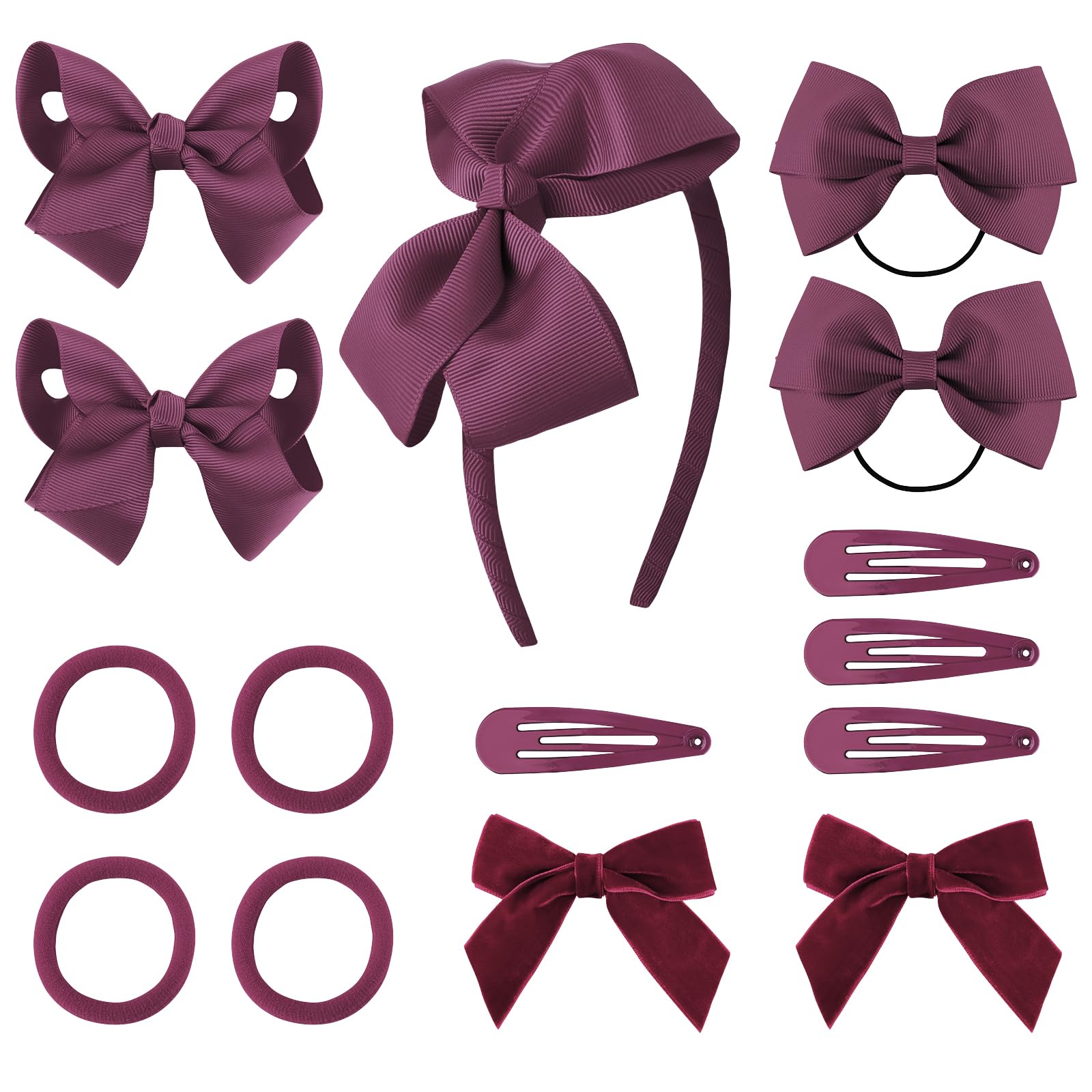 DRESHOW 15 Pcs Girls' School Accessories Kit with Bow Clips, Headband, Ribbon Barrettes, Ponytail Holder for Little Girls, Toddlers, & Teens Birthday Gift