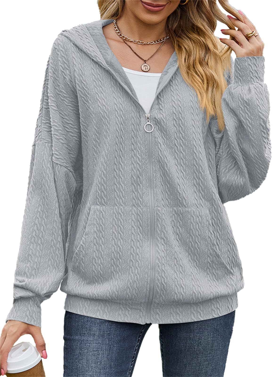 PANOZON Femme Sweat À Capuche Fermeture Éclair Hooded Cardigan Cordon Sweat-Shirt Loisir Ample Outerwear avec Poches