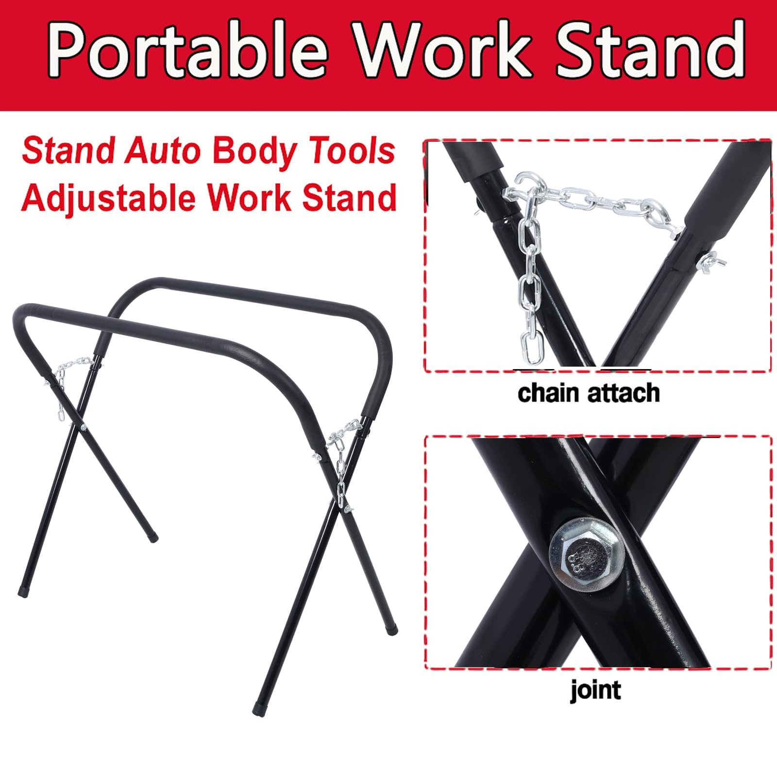 Garvee Lot de 3 Établi Pliant en Acier Charge 750 lbs (340 kg), Table de Travail Portable Multifonction pour Atelier et Garage, Support pour Pare-chocs, Portières et Capots, Noire