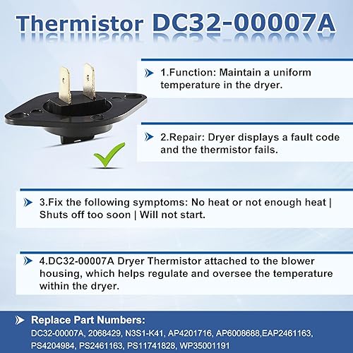 Miniatura 4 de DC47-00016A Kit de fusible térmico para secadora Samsung DC47-00016A fusible térmico y termostato DC96-00887A y termistor de secadora DC32-00007A y