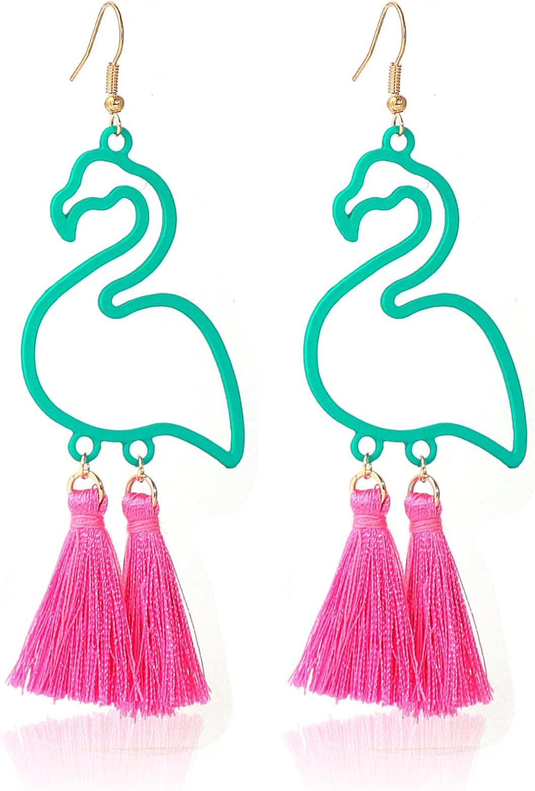 Pink Flamingo Tassel Dangle Earrings Colorful Retro Creative Hollow Fashion Cute Animal Bird Dangle Earrings Hawaiian Jewelry for Women s