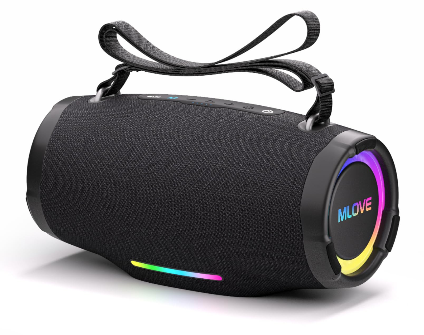 MLOVE E90 Altavoz Portátil Bluetooth Inalámbrico Impermeable RGB LED Luz True Wireless Stereo, Bluetooth 5.4, Micro-SD, Memoria USB, Jack 3,5mm, Carga Type C, Negro