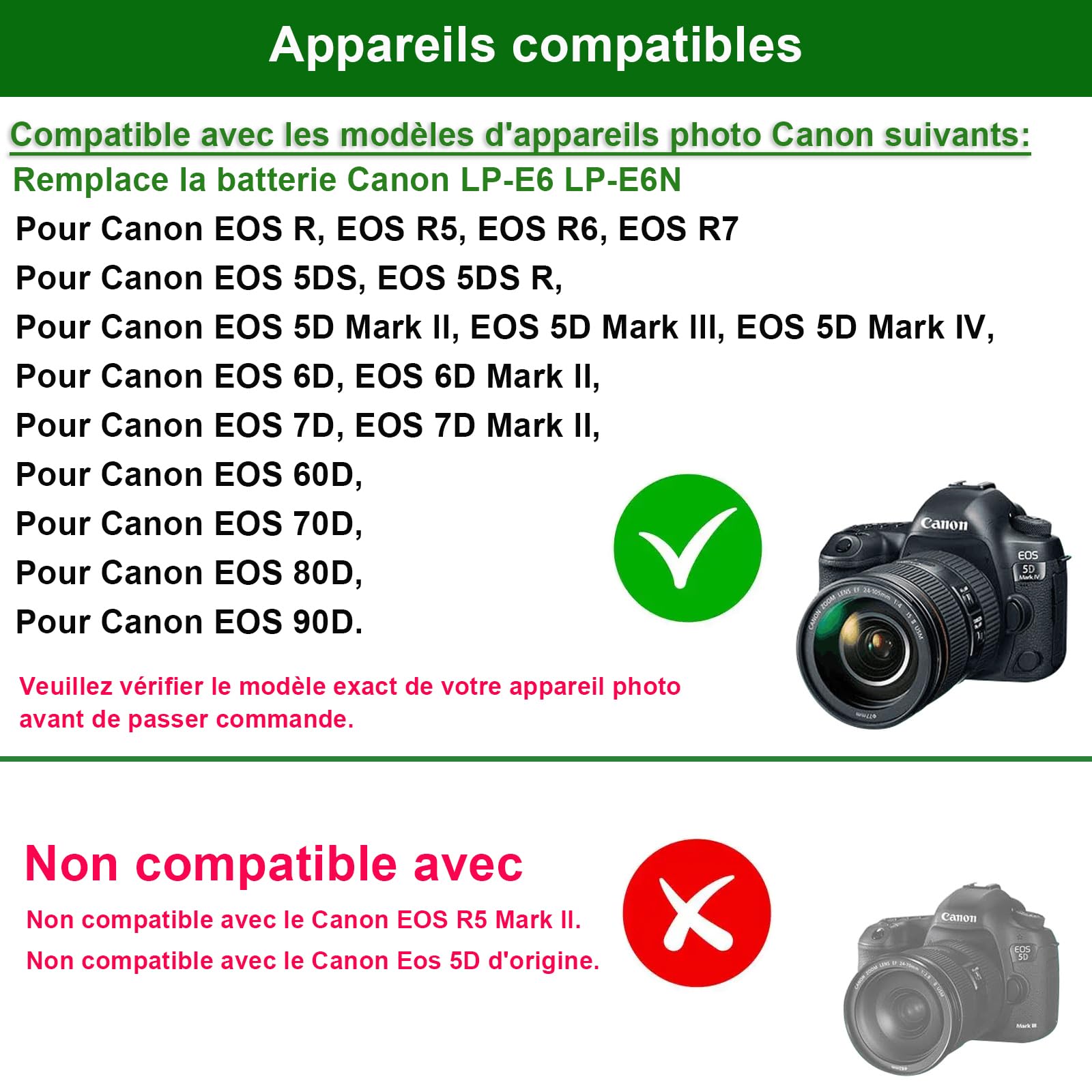 ACK-E6 - Caricabatterie di ricambio per fotocamera DSLR Canon EOS 70D 7D, EOS 60D 6D, EOS 5D Mark II, EOS 5DS, EOS 5DS-R con chip intelligente completamente decodificato