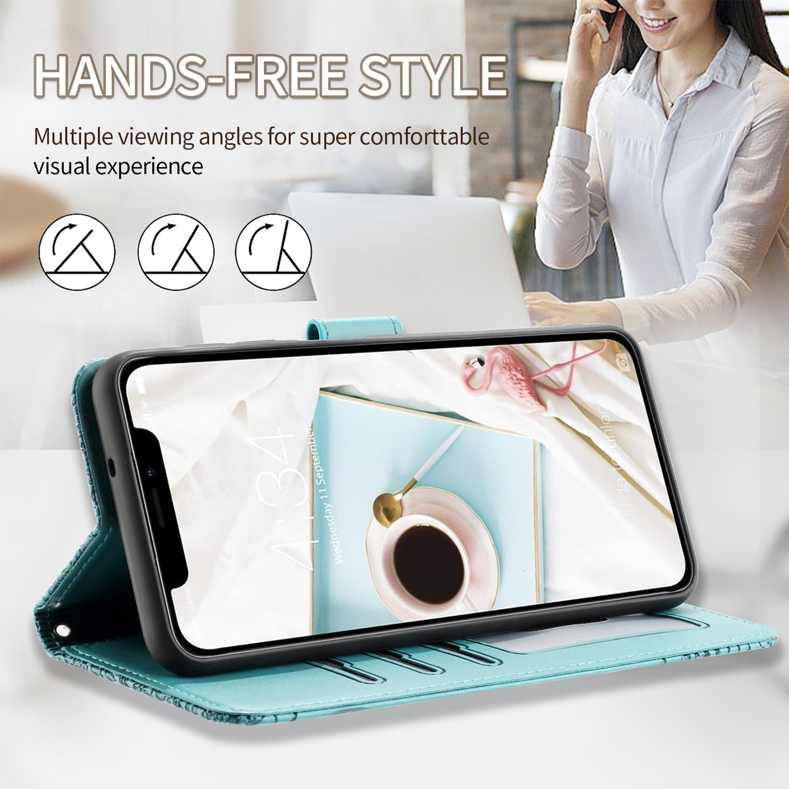 Avizar, Cover per iPhone 16e con Motivo Gatto e Farfalla Porta Carte, Nero