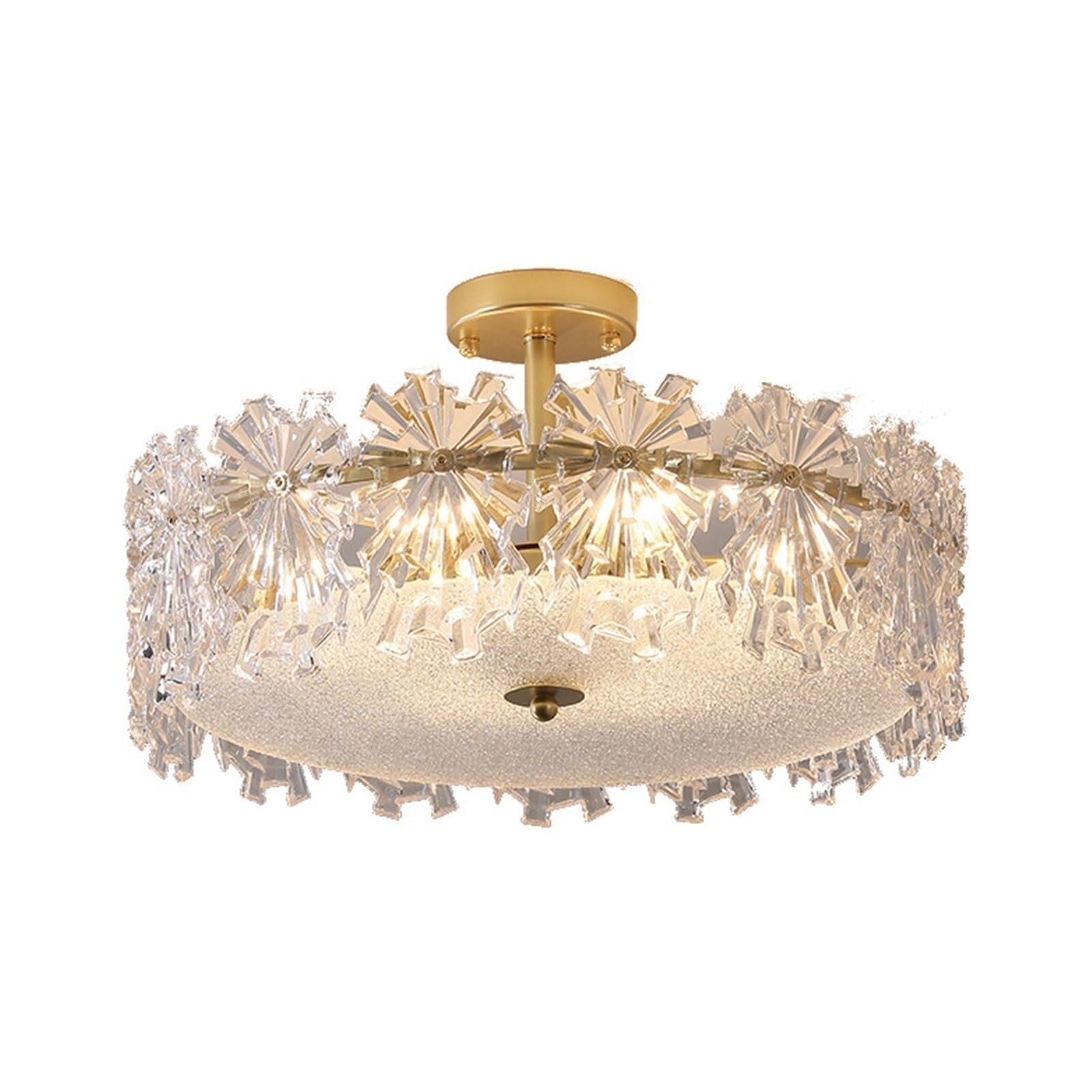 LONGDU Crystal Chandelier,Modern Round Drum Crystal Ceiling Lamp Luxury Transparent Crystal Ceiling Light Semi Flush Mount Ceiling Light Fixture for Living room Dining room Study Villa Bedroom Corrido
