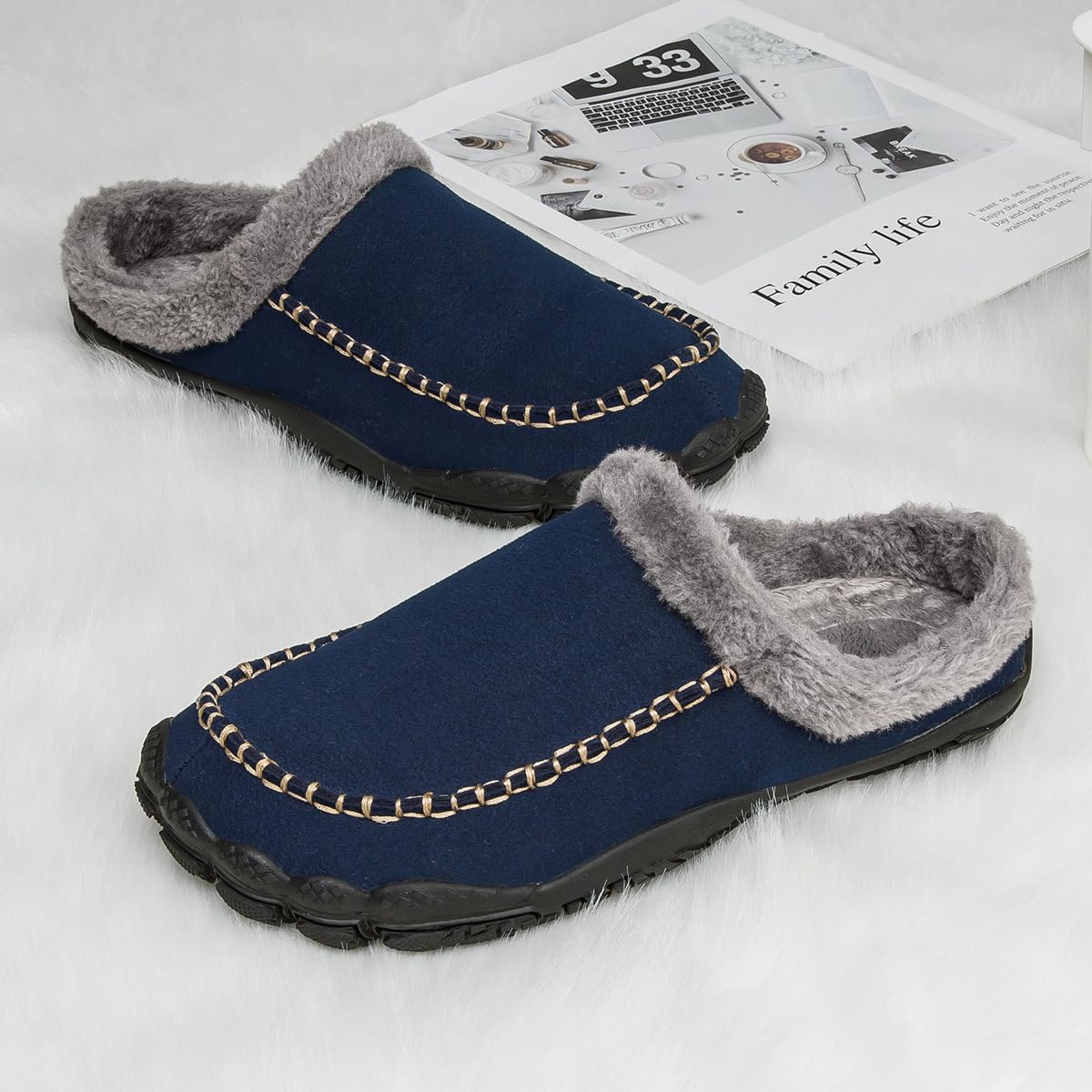 MEIION Fussheld Slides Barfuß Hausschuhe pantoffel Warme Plüsch Hausschuhe Damen Herren – Bequeme Barfußschuhe mit rutschfester Sohle für drinnen und draußen