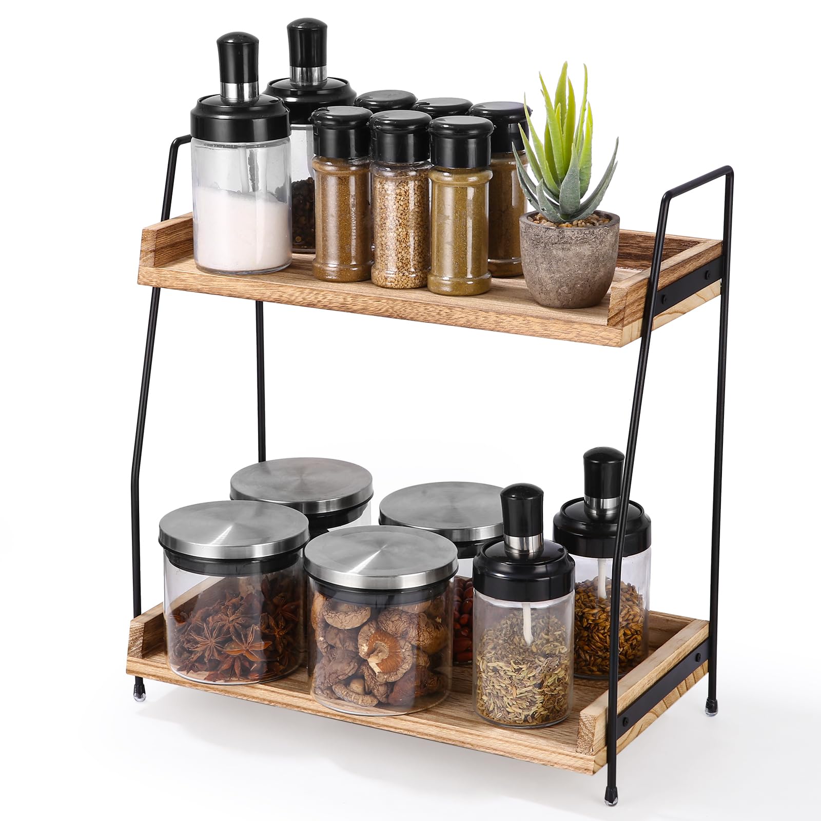 Scaffale Portaoggetti a 2 Ripiani per Caffè e Accessori Bar in Legno - Organizer per Cucina, Casa, Ufficio
