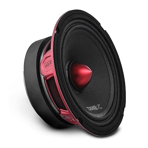 DS18 PRO-X6.4BM 6.5" Car Speakers with Red Aluminum Bullet, Pro Audio Midrange | 250W RMS, 500W Max, 4-Ohm | High-Output Door Speaker for Car & Truck Stereo Systems | Single