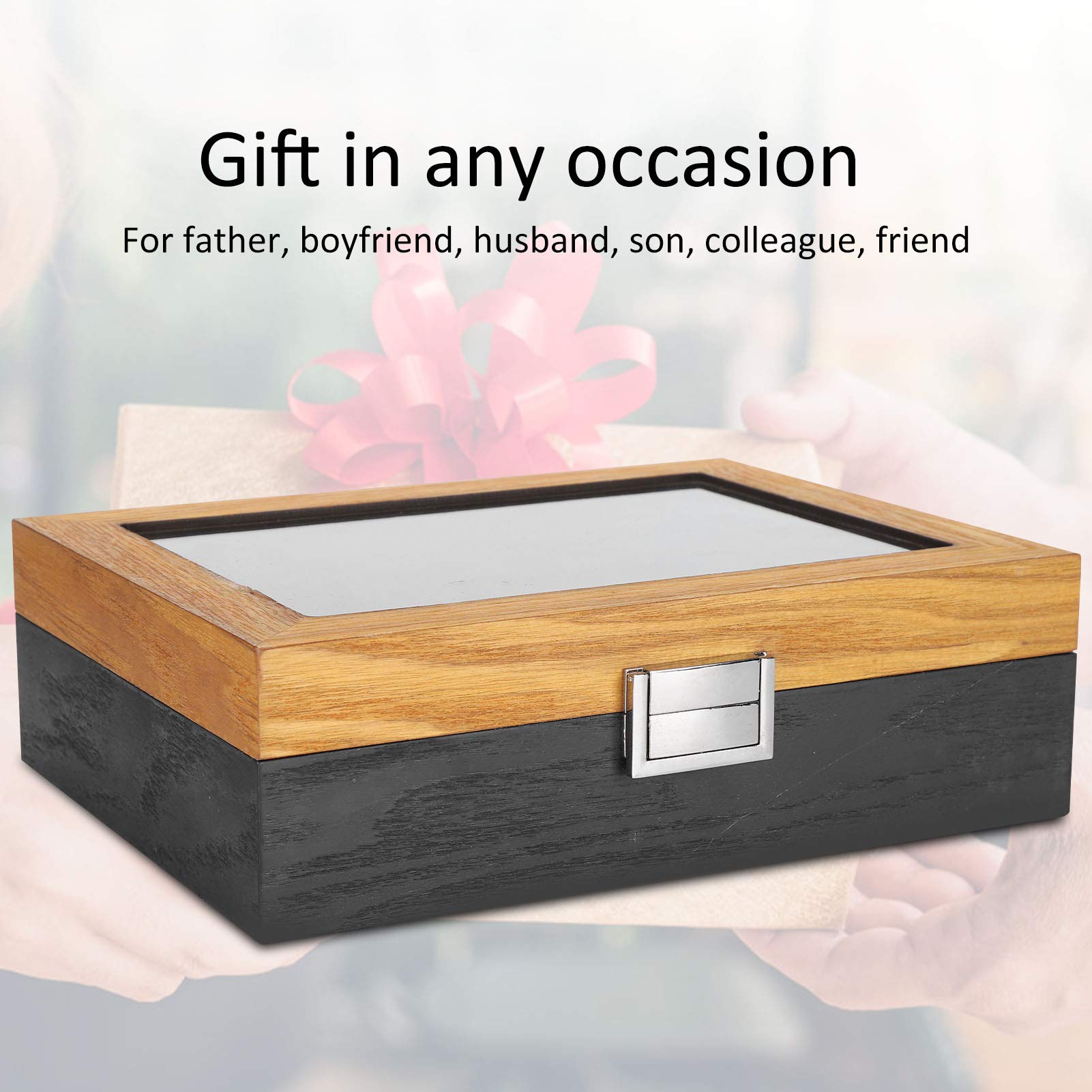 Caja de Reloj de Madera Maciza con 10 Ranuras, Caja de Almacenamiento Clásica, Organizador de Joyas Vintage para Regalo de Padre, Marido, Hijo, Verde, 10,4 X 7,8 X 3,1 Pulgadas