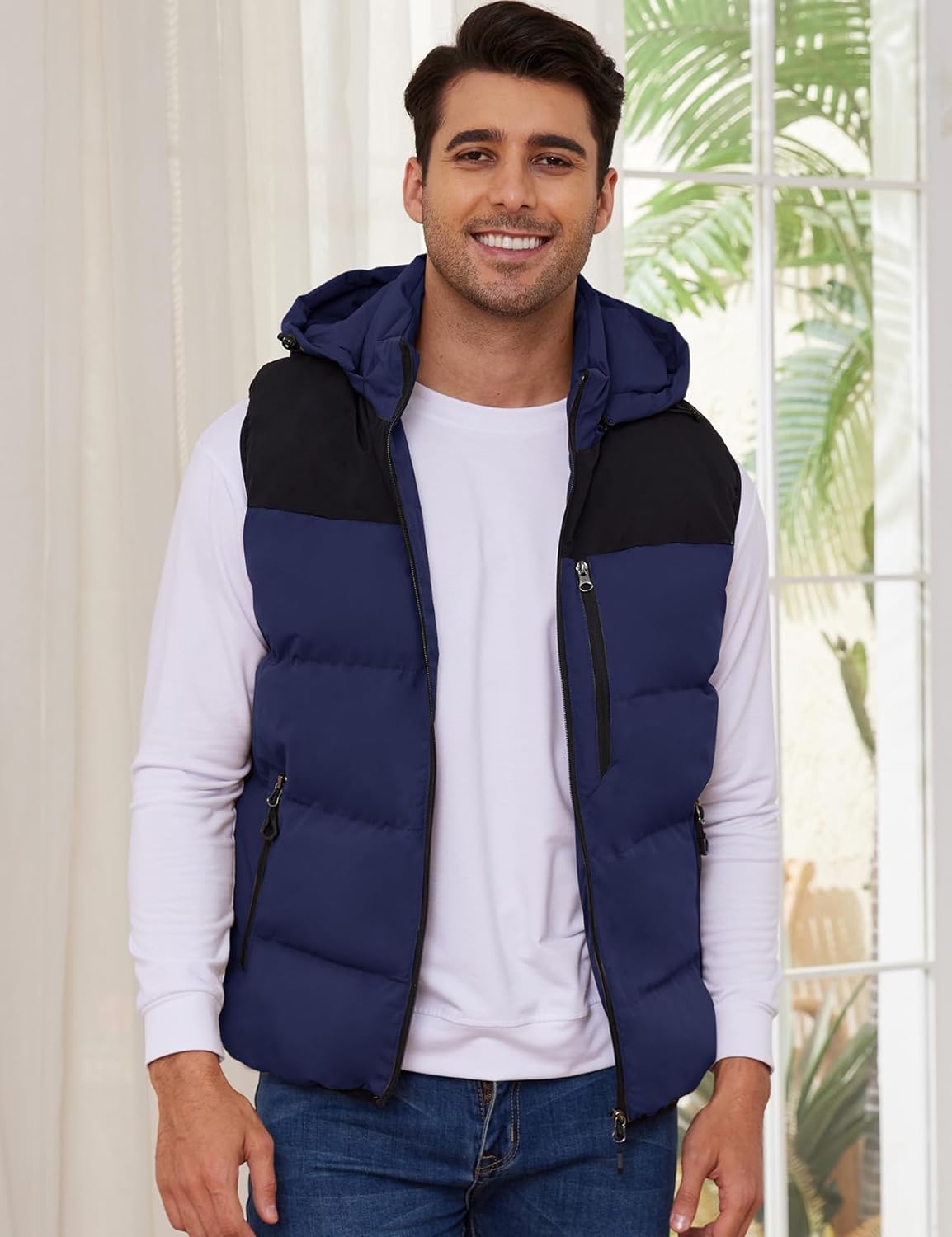 Gihuo Mens Winter Puffer Vest Hooded Sleeveless Quilted Jacket Zip Up Padded Coats - Image 2