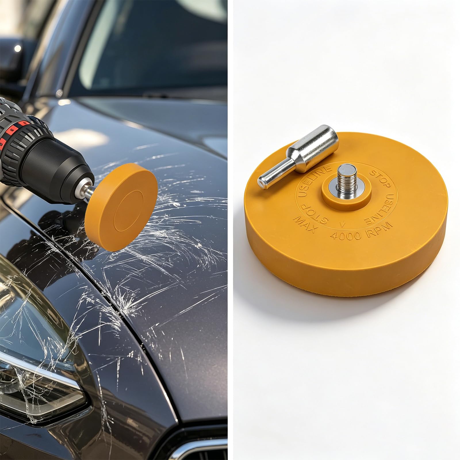 Juego de 3 gomas de borrar con adaptador, restos de pegamento en el vehículo, eliminación profesional de láminas, coche o moto, removedor de pegatinas, goma de borrar