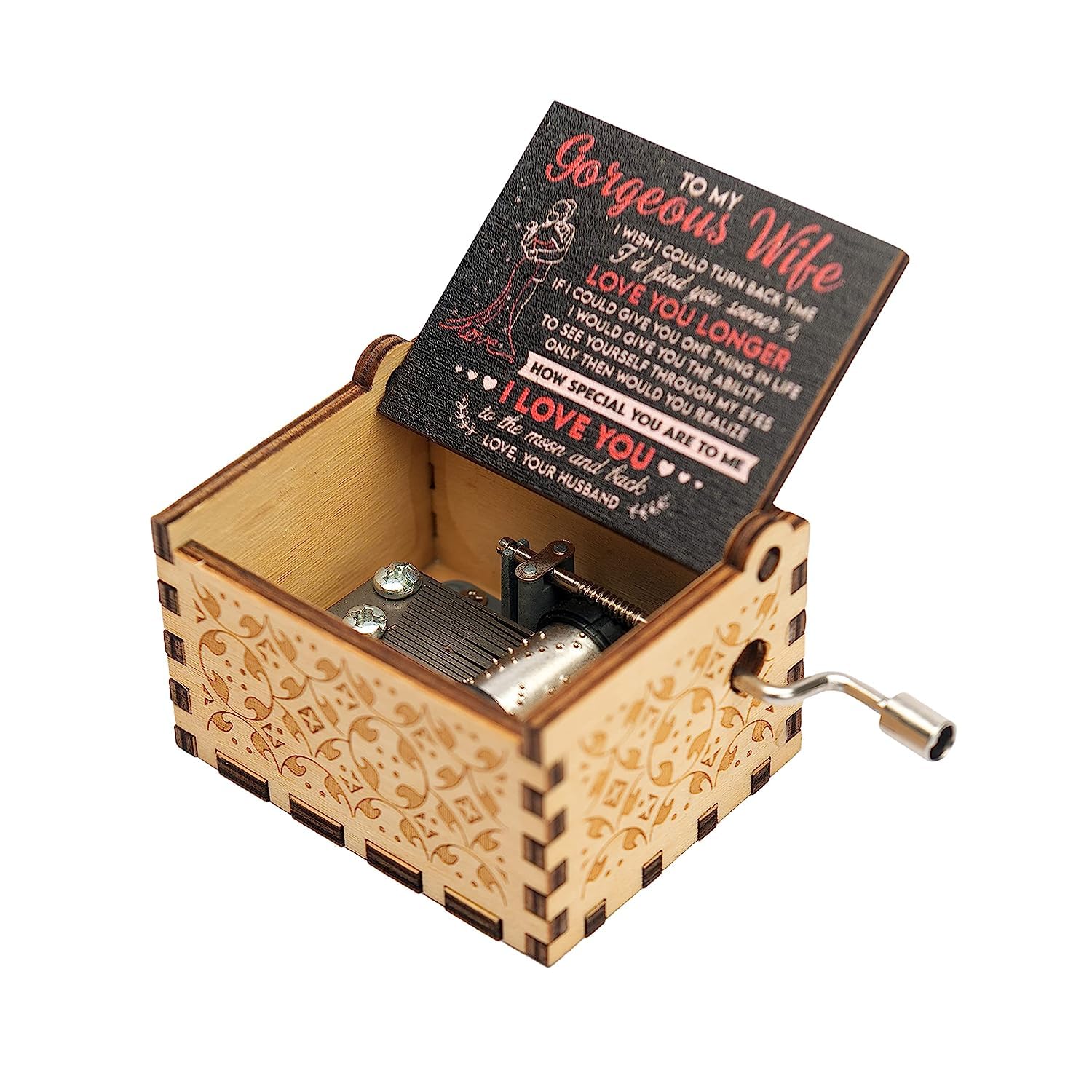 Zesta Gorgeous Wife Musical Box Gift | Romantic Music Crank Mini Collectible for Girlfriend, Boyfriend, Husband, Wife | Unique Musical Gifts for Music Lovers | Vintage Wooden Box