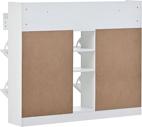 Miniatura 8 de RUNNA Zapatero moderno con 4 cajones abatibles, organizador multifuncional de almacenamiento de zapatos de 2 niveles, zapatero independiente para