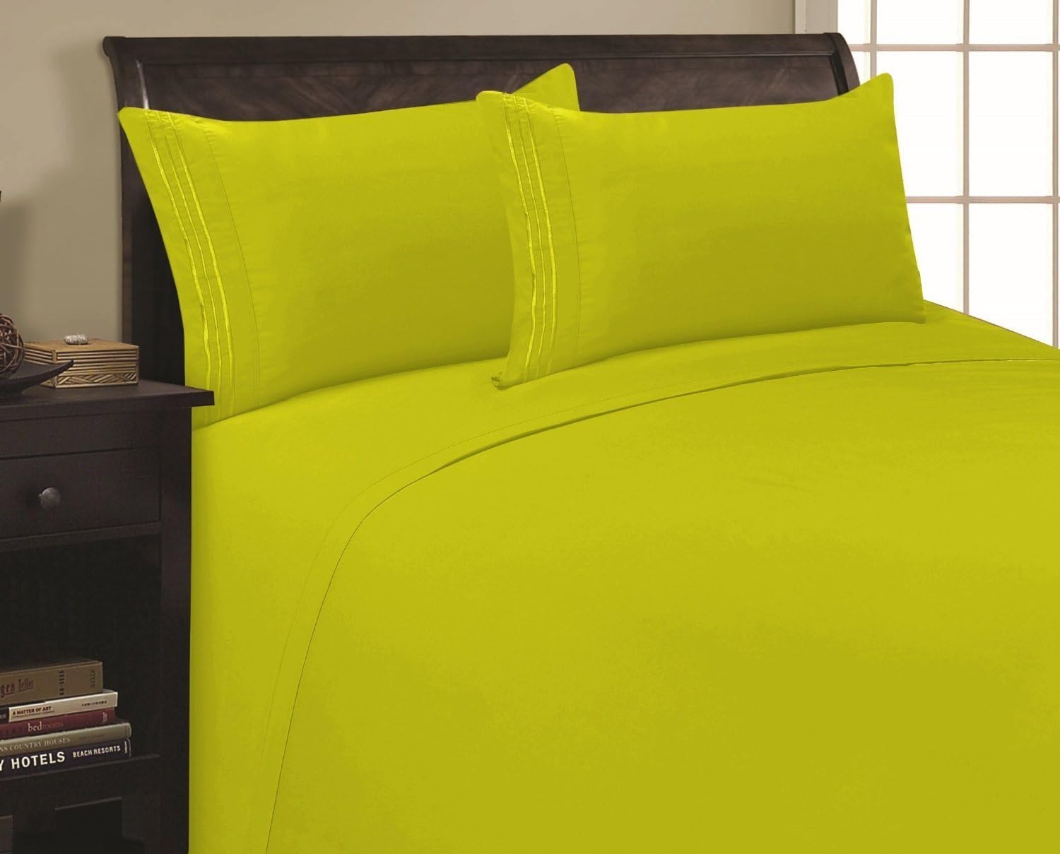 Elegant Comfort 1500 Premier Luxurious 100% Manufacturer Guaranteed Ultra Soft 4 pc Sheet Set, Deep Pocket Up to 16" - Wrinkle Resistant, King Lime
