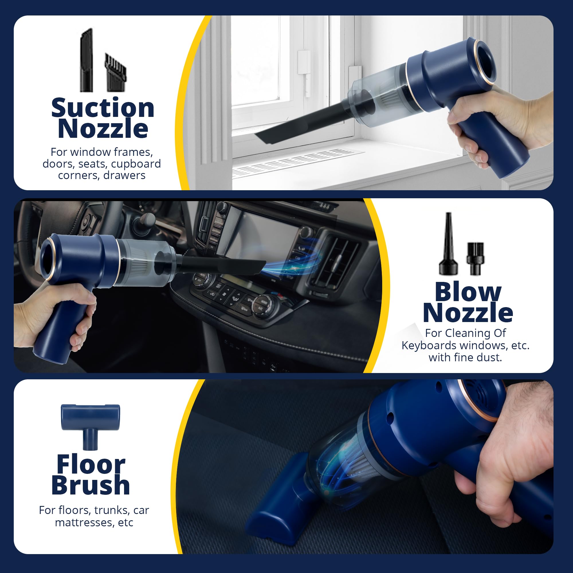 DIFABELLA 2-in-1 Wireless Car Vacuum Cleaner High Power - Cordless Car Vacuum Cleaner with LED Lighting, Portable Handheld Vacuum Cordless Mini Vacuum