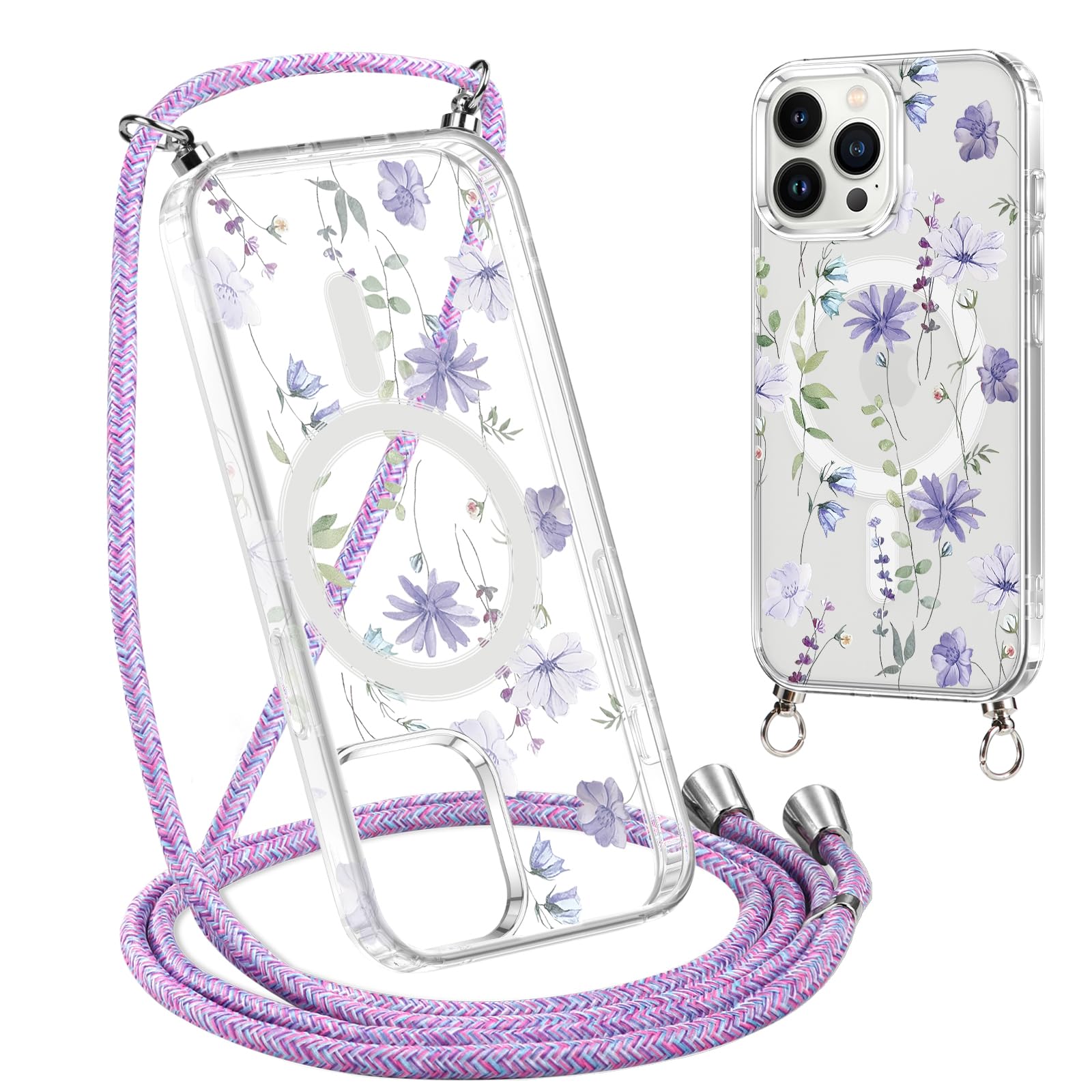 Niokfrci Cordino Cover per iPhone 12 Pro / 12 6,1'', Aesthetic Viola Fiori Butterfly Motivo Disegno Magnetica Trasparente PC Compatibile con MagSafe Case Corda Laccio Antiurto Protettiva Custodia Niokfrci Cordino Cover per iPhone 12 Pro / 12 6,1'', Aesthetic Viola Fiori Butterfly Motivo Disegno Magnetica Trasparente PC Compatibile con MagSafe Case Corda Laccio Antiurto Protettiva Custodia
