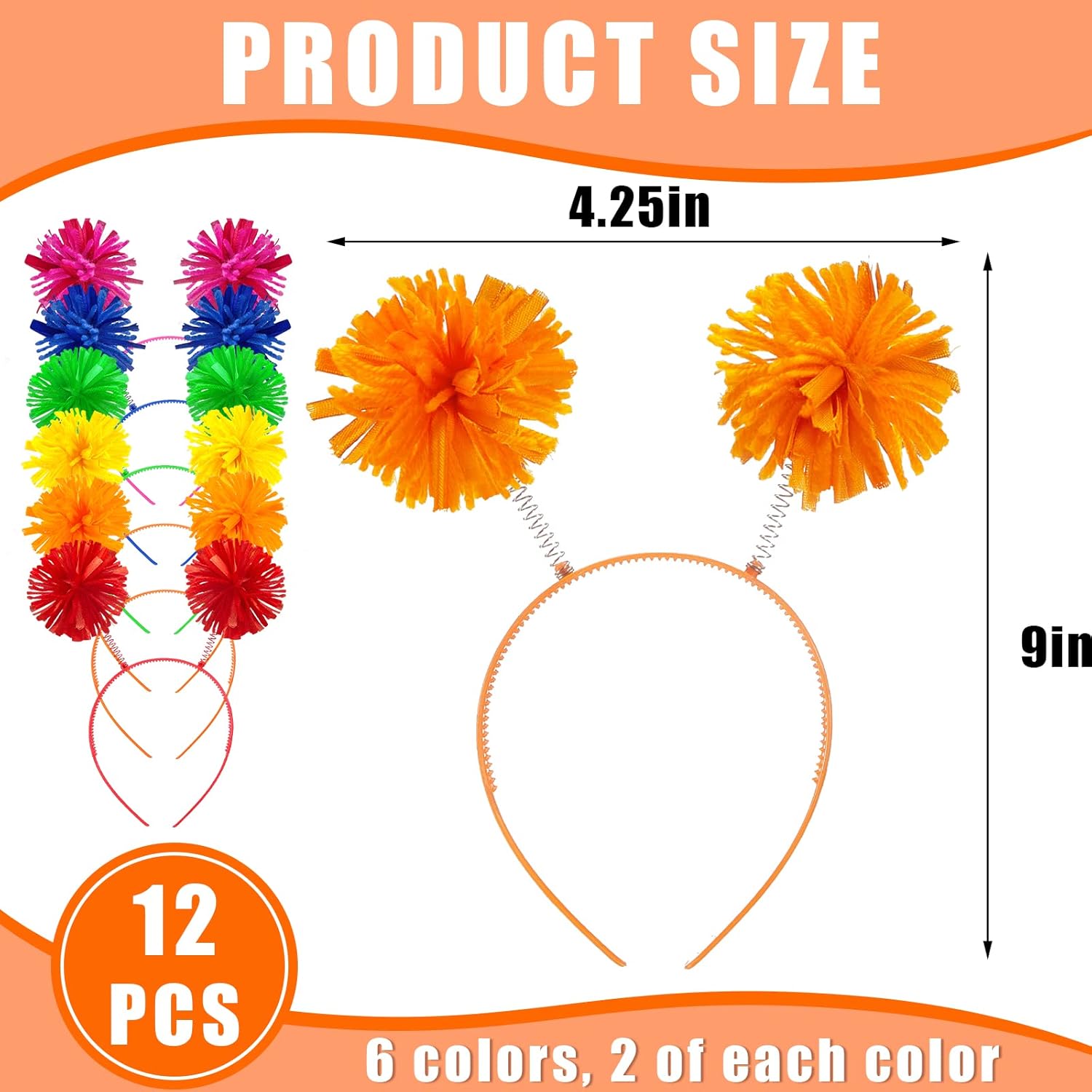Tigeen Headband Head Bopper with Pom Pom (12 Pcs, Mixed Color) - Costume Headwear for Women Adults Accessories, Birthday Party Headwear