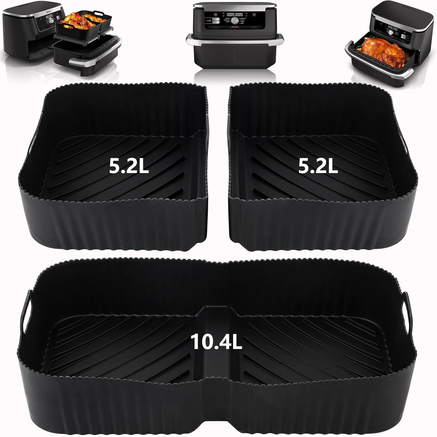 AF500UK - Fodere per friggitrice ad aria in silicone per cassetto Ninja Flex AF500UK, 3 pezzi, accessori riutilizzabili AF500UK, grandi fodere per friggitrice ad aria AF500UK (3 confezioni, nero