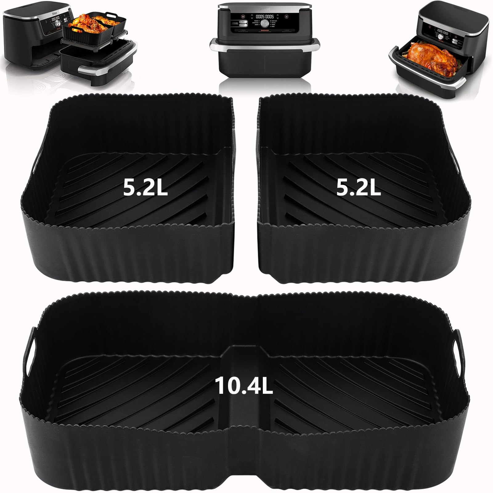 Silicone Air Fryer Liners for Ninja AF500UK, Air Fryer Accessories for 10.4L Foodi Flexdrawer AF500UK AF500UKCP, 3 Pcs Large Reusable Inserts for Ninja Flexi Drawer Dual Air Fryer