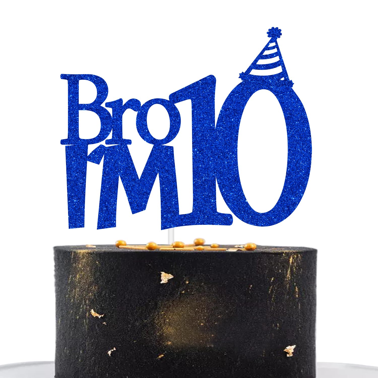 Happy 10th Birthday Cake Topper, Out Single Digits I'm 10, Bro I'm 10 Cake Decor, Boys Funny 10th Birthday Party Decorations Blue Glitter