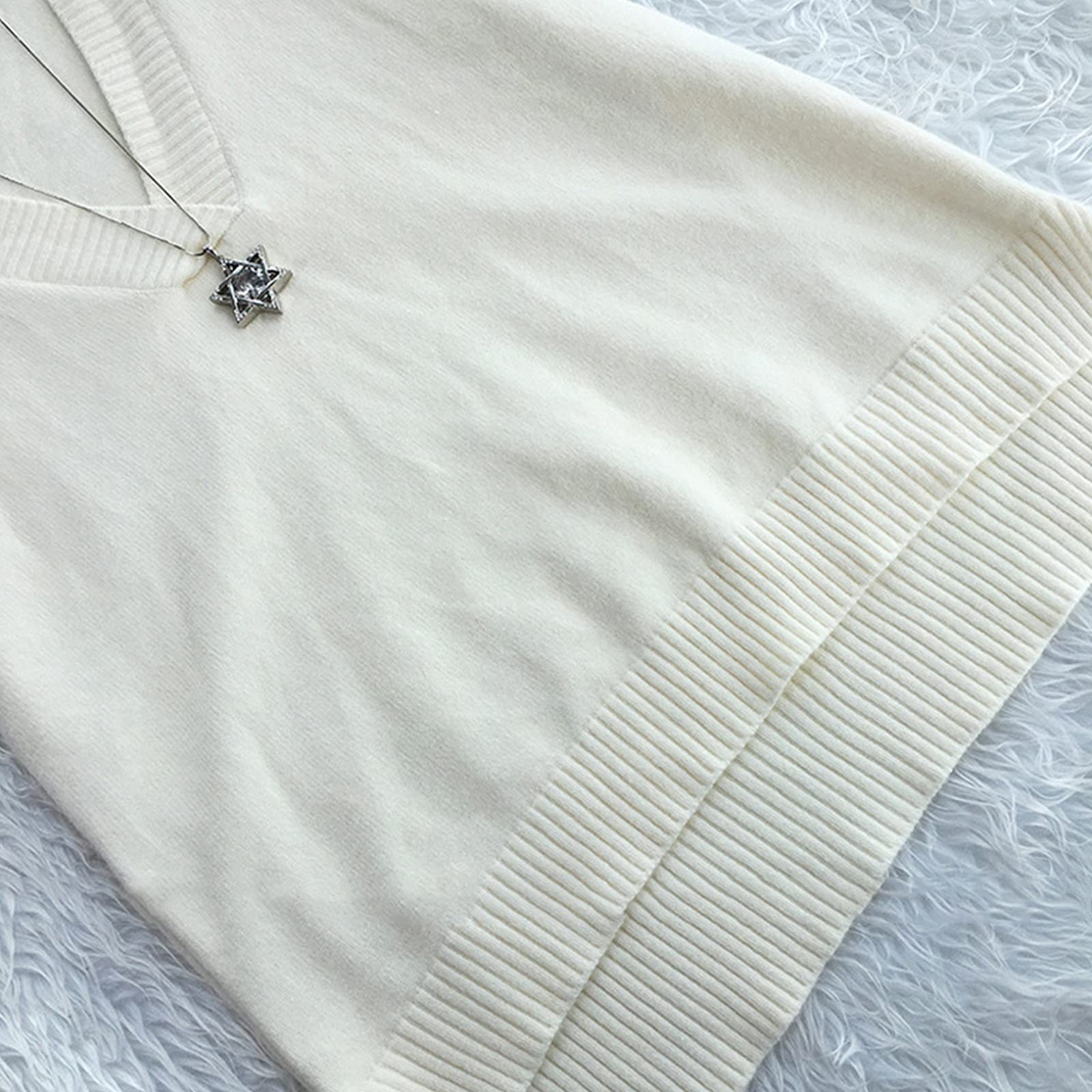 Generisch Damen Pullover Warme Damen Strickweste mit V-Ausschnitt Lose Wintermode Ärmelloser Pullover für Saison Übergang