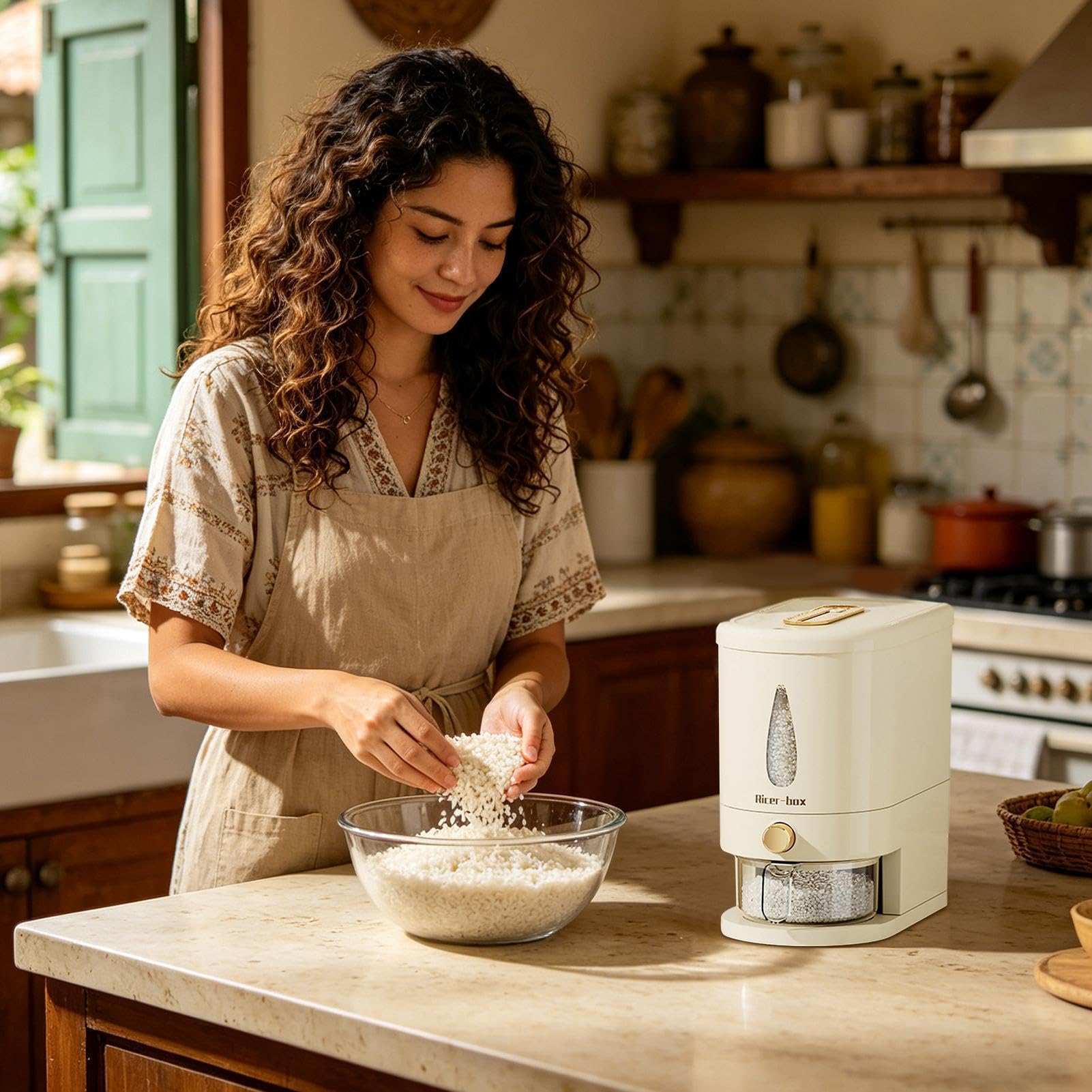 lyanny Contenitore Riso - Dispenser Ermetico Capacità 5 Kg - Con Misurino Incluso Contenitore Per La Conservazione Dei Cereali - Per Casa, Cucina E Piano Di Lavoro Cereali, Avena, Soia, Mais E Cibo
