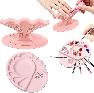 5-in-1 Multi functional Makeup and Nail Color Palette and Nail Stand Hand Rest for Nails, Manicure Supplies with Multi Angle & Polish Trays Makeup painting tools PINK