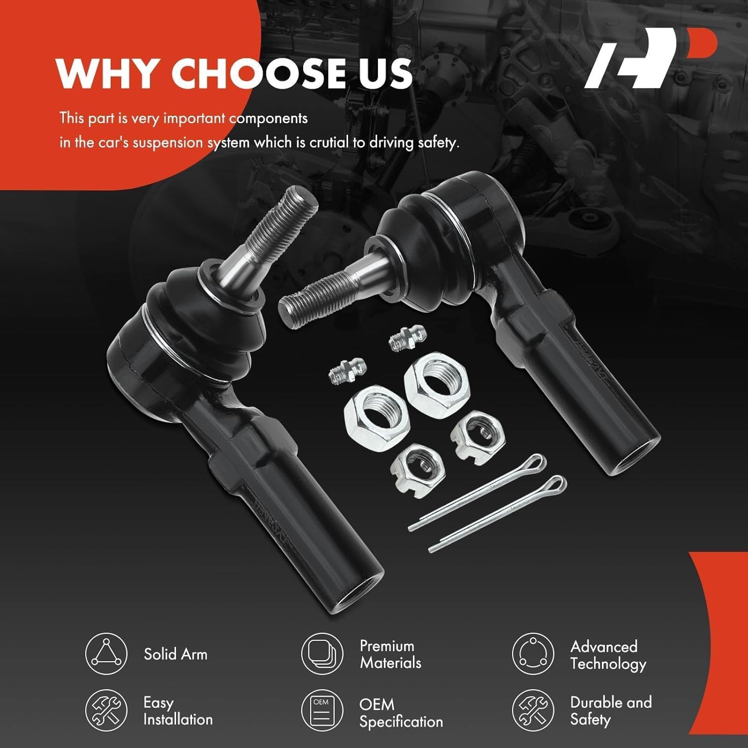 A-Premium 2Pcs Front Outer Tie Rod End Links, Compatible with Buick LeSabre 00-05, Lucerne 06-11, Park Avenue, Riviera, Cadillac DTS, DeVille, Seville, Eldorado, Oldsmobile Aurora, Pontiac Bonneville