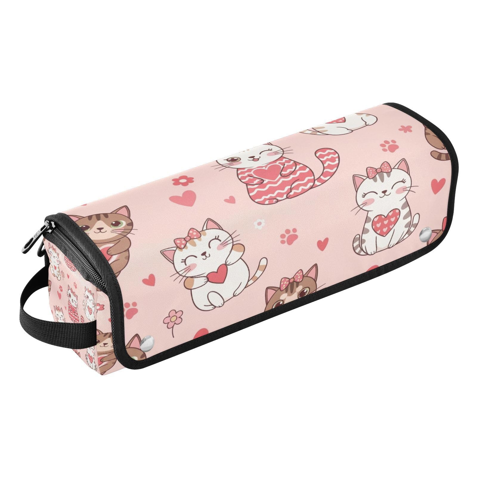 Valentines Cats Hair Tools Travel Bag Portable Hair Accessory Organizer with Heat Resistant Mat 2 in 1 Curling