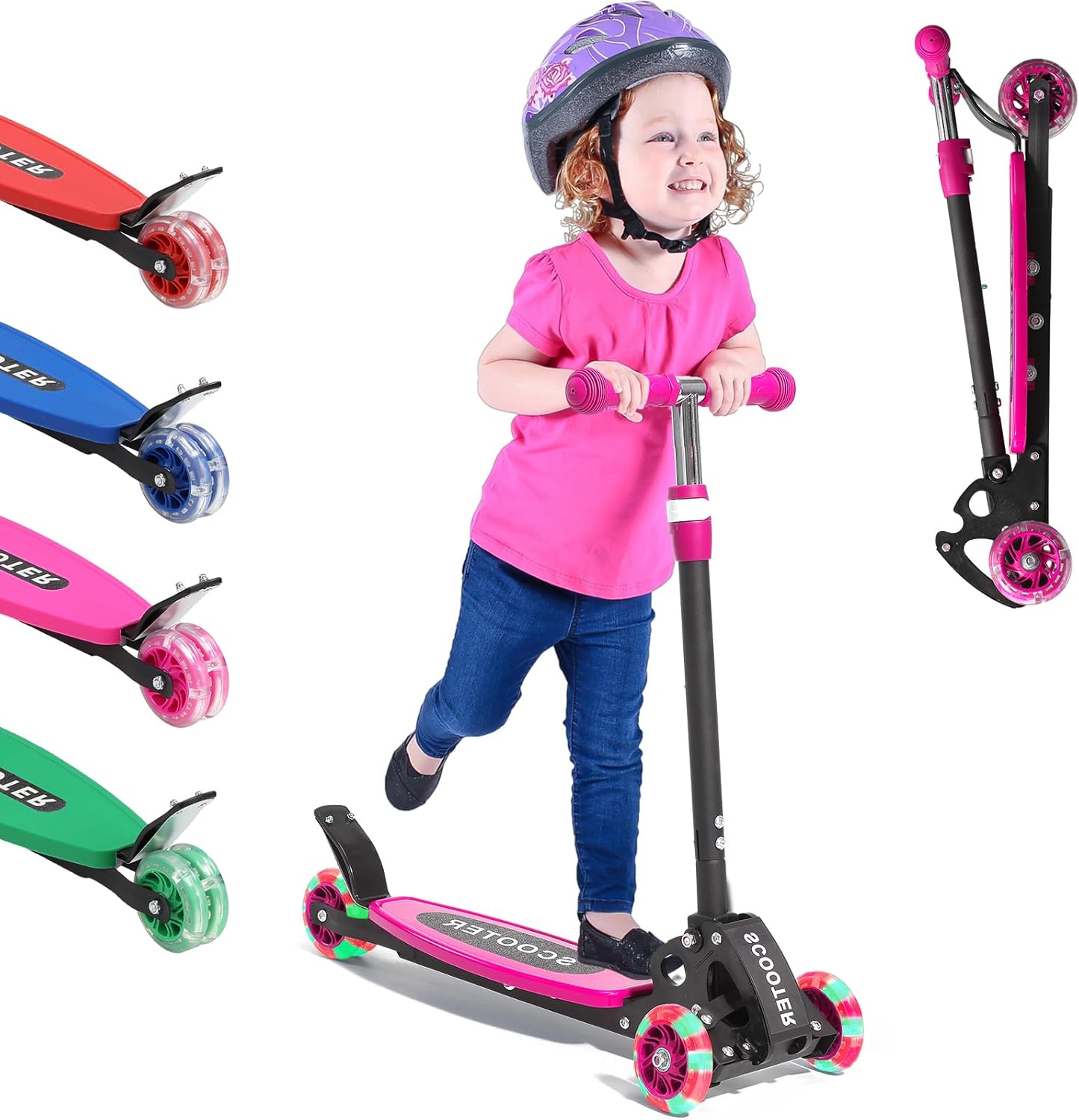 3 Wheel Scooter for Kids 3-7, Heavy Duty 120 lb Scooters for Age 5 Boy Girl, Foldable Toddler Scooters with Height Adjustable Handlebar, Lean-to-Steer Wheels, Anti-Slip Deck, Kick Scooter Child Gift