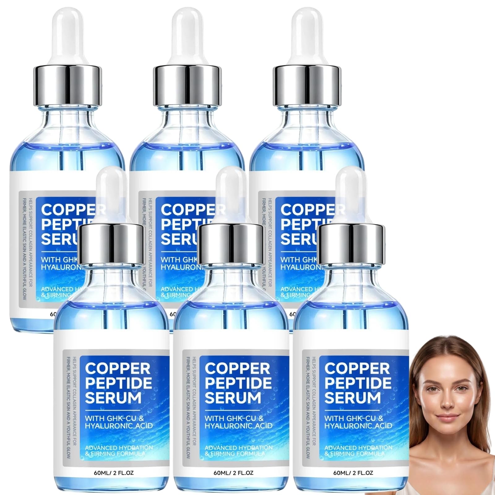 GHK-Cu Serum z peptydami miedzianymi do twarzy i szyi - Nawilżająca pielęgnacja przeciwstarzeniowa dla drobnych linii i elastyczności skóry, stymuluje kolagen, pomaga ujędrnić skórę (6 szt.)