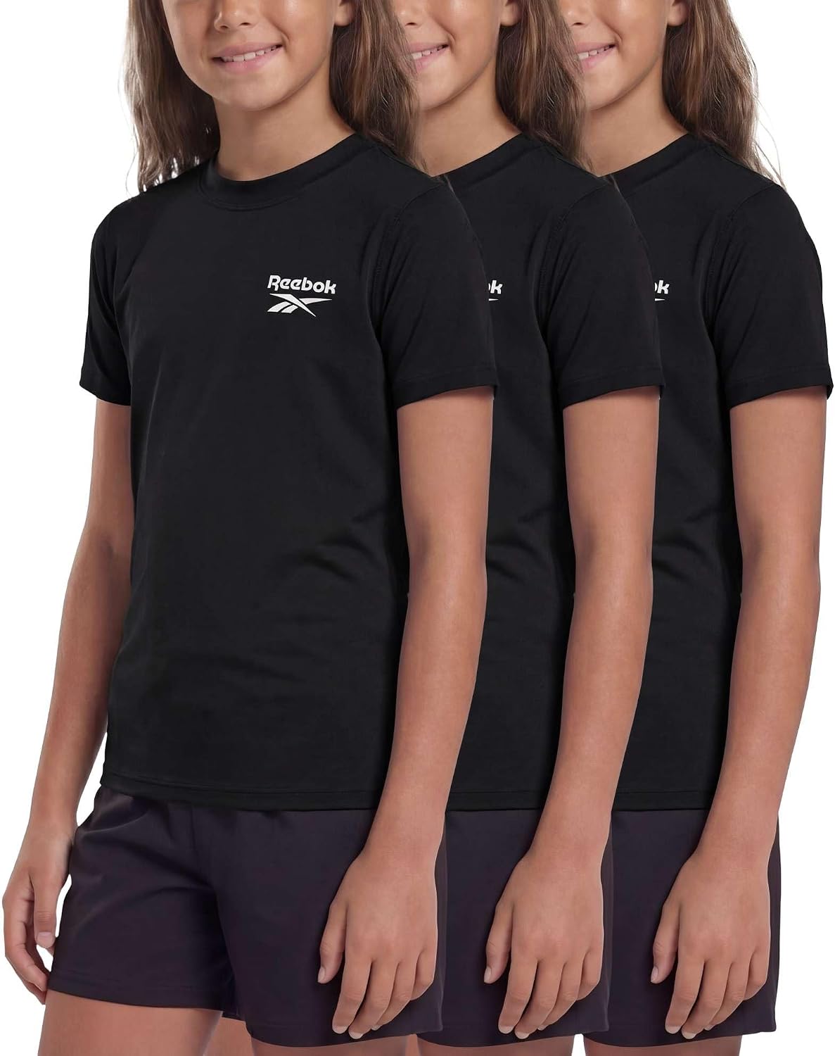 Reebok 3 Pack: Girls Short Sleeve Rashguard Swim Shirt UPF Sun Protection UV SPF Athletic Beach Pool Kids Teen Tween 6-16