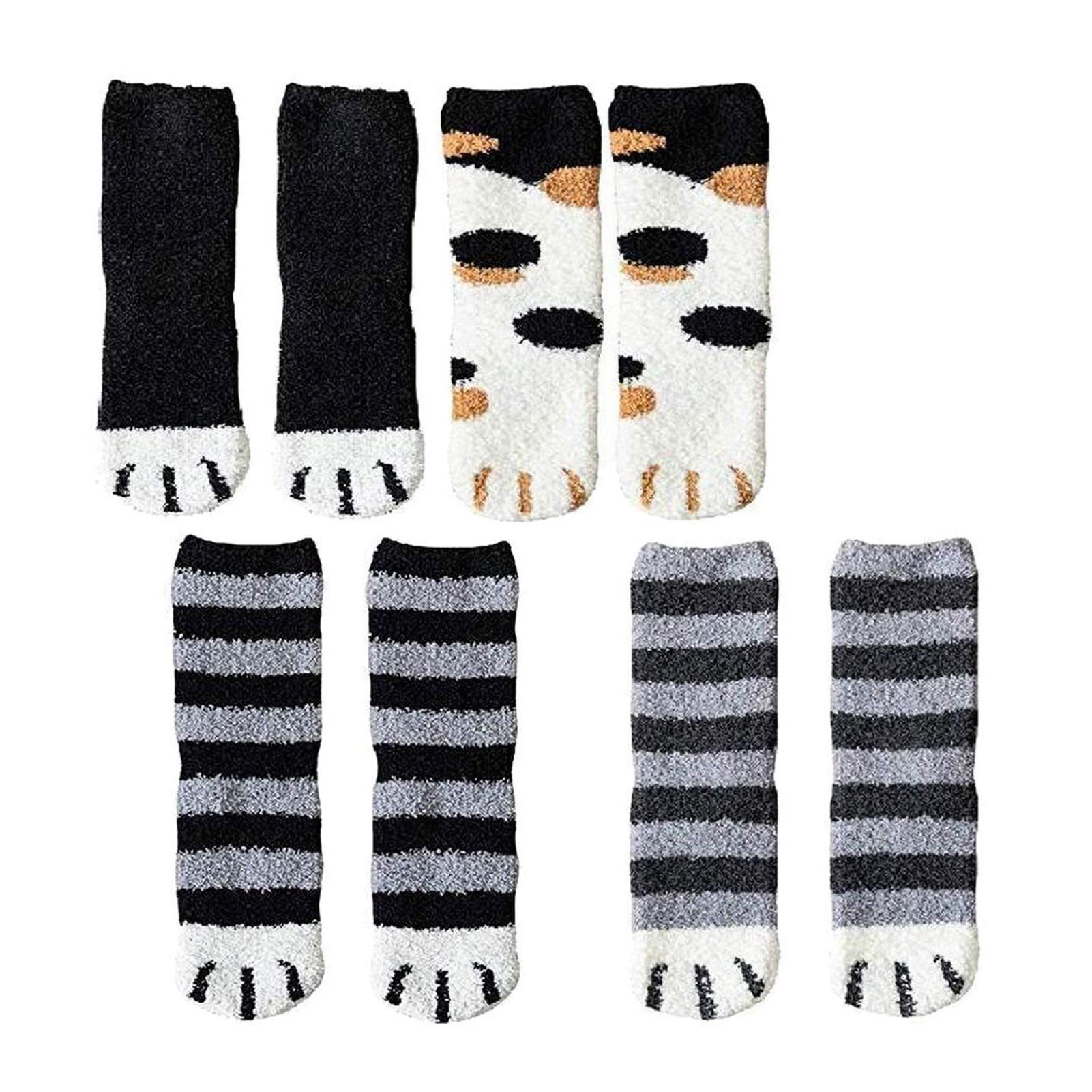 Chaussettes chat en coton épais pour femme : lot de 4 paires hautes au genou