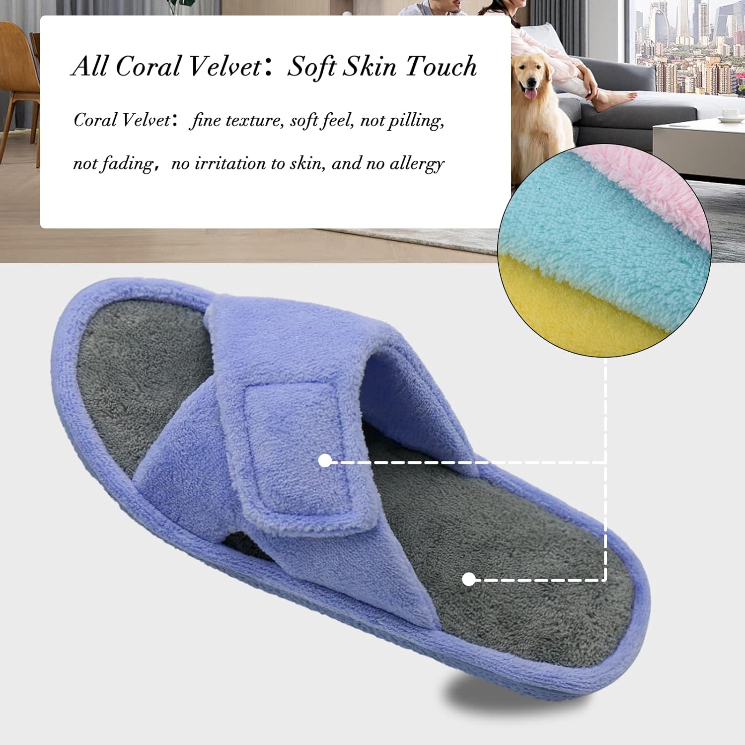 Magtoe Adjustable House Slippers for Women Memory Foam Soft Indoor Shoes Coral Fleece Lined Open Toe Home Slip on Slides Sandals All Seasons - Image 5