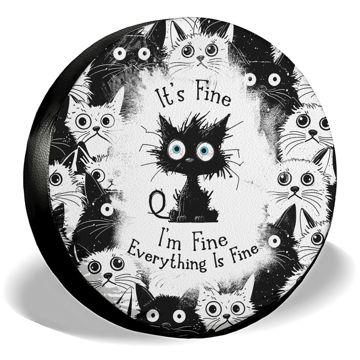 GENANY Black Cat Pattern Spare Tire Cover for RV Trailer, Waterproof, No Camera Hole, Size 18 Fits 33-35 Inch
