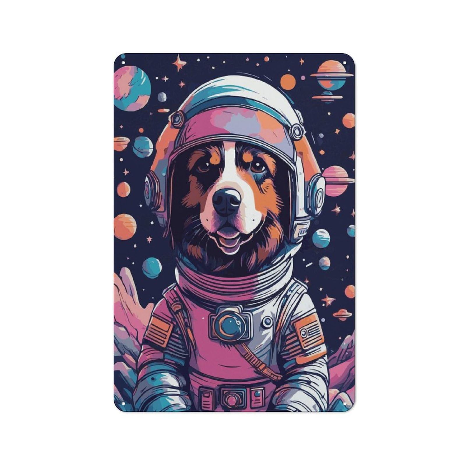 Junmoney Astronaut Dog 8 30X20cm Rustic Tin Sign With For Studio Or Craft Room, Tin Sign Wall Decor For Studios And Craft Rooms