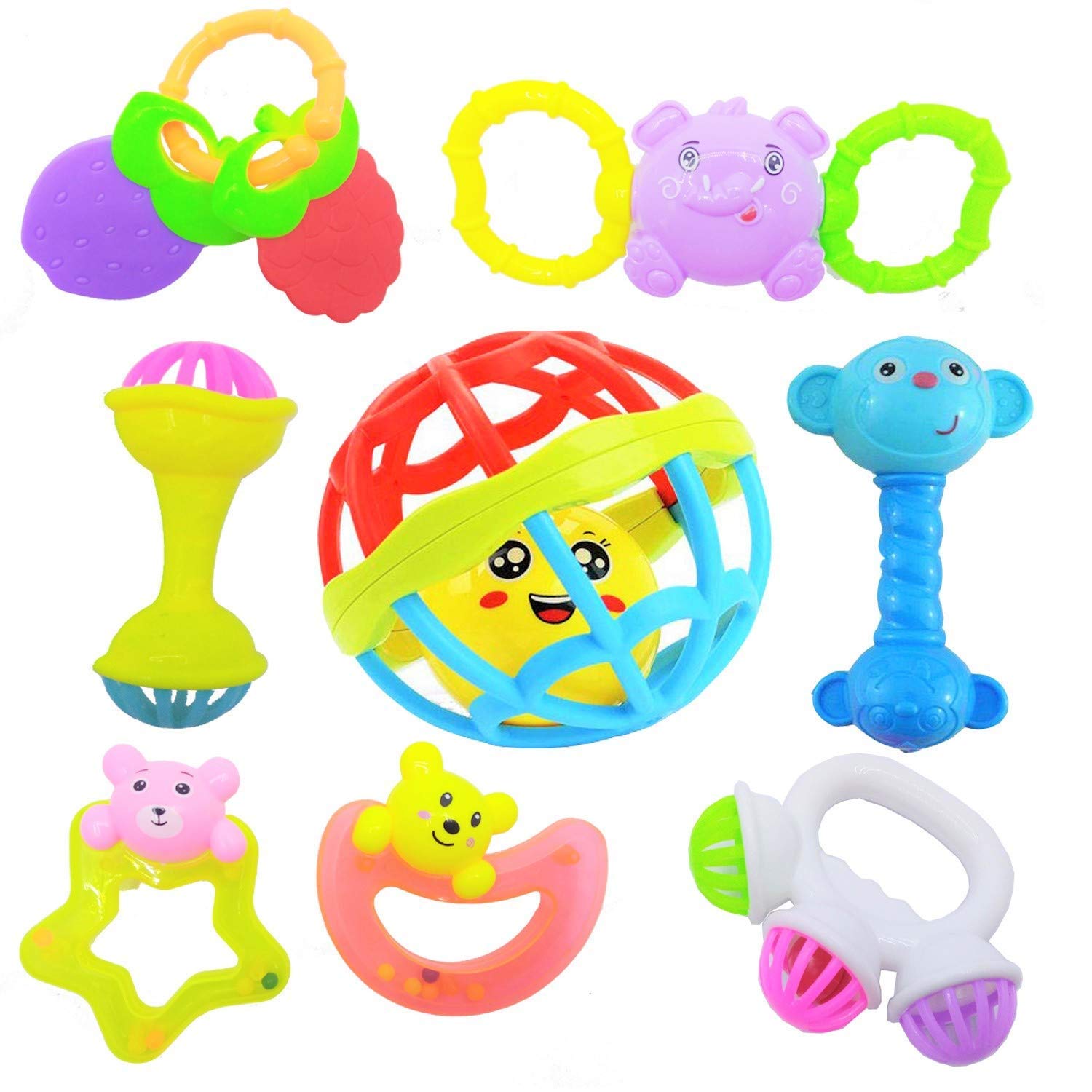 Storio 100% Non Toxic Colorful 7 Rattles and 1 Teether Baby Toys Set