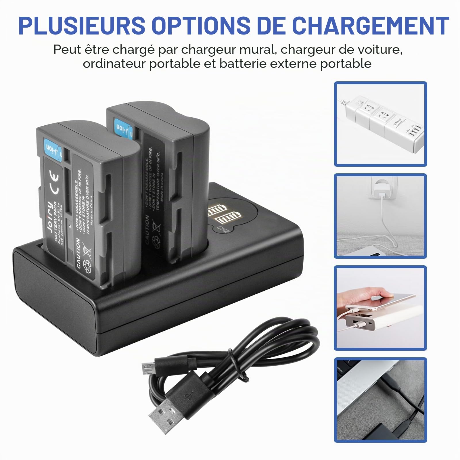 2 X EN-EL3E Batterie de Rechange et Chargeur Double Compatible avec Nikon D50, D70, D70s, D80, D90, D100, D200, D300, D300S, D700 D900 Digital Cameras