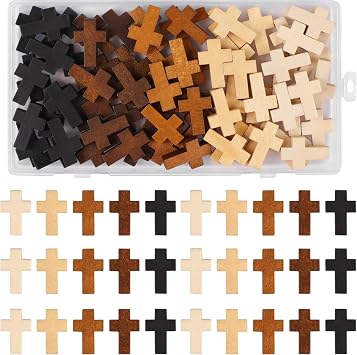 Phinus Small Wooden Crosses 70 PCS, 5 Colors Mini Crosses with Holes, Pocket Prayer Wooden Small Crosses for Easter Eggs Fillers, Keychains, Christian Gifts, Jewelry Making and DIY Crafts